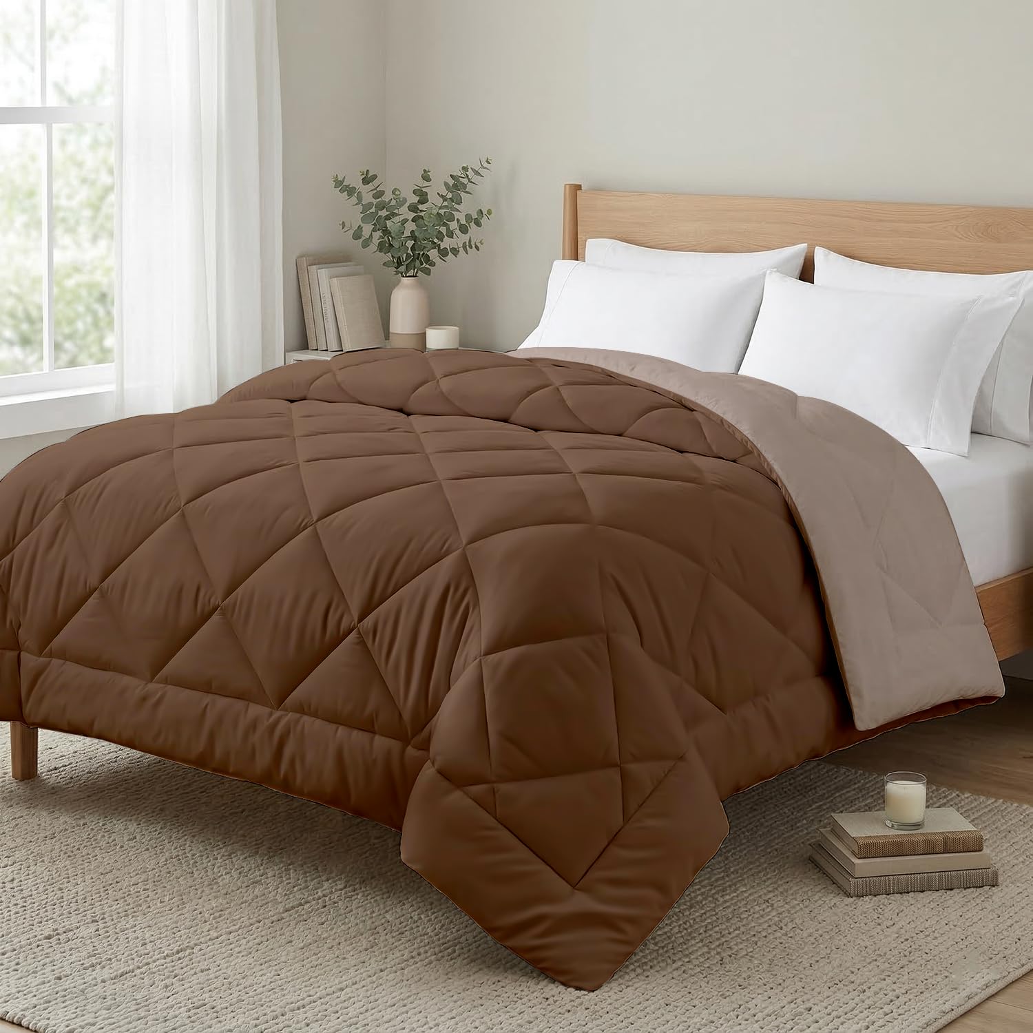 AYKA Printed Reversible Comforter 150 GSM Microfiber Reversible AC Comforter/Blanket for Winter/Quilt/Duvets for King Size Double Bed Comforter (Taupe & Brown, Double (90 x 100))-image-8