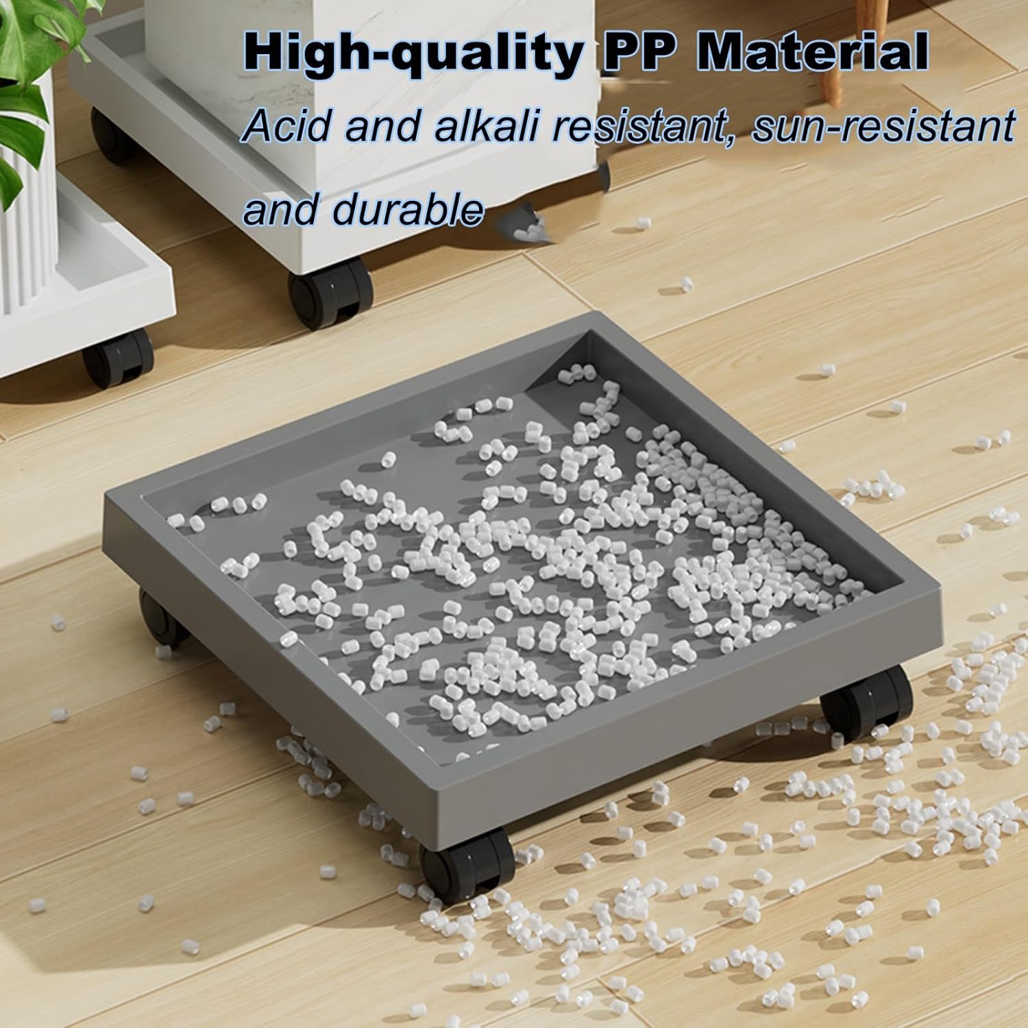 Plastic Drip Pan, Square Rolling Plant Caddy Saucer with Wheels, Heavy Duty Wheeled Planter Stand for Potted Plant, Coaster Roller Base Tray with Casters(White,42x42x10.5cm/16x16x4.1in)