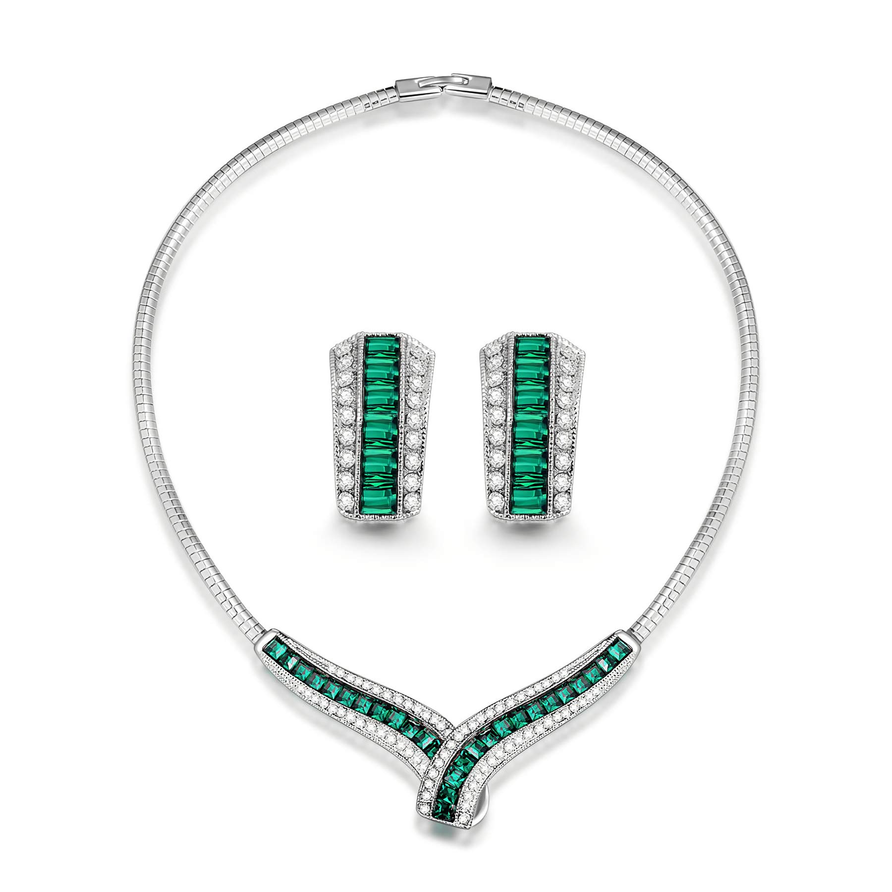 Alex Perry Christmas Jewelry Gifts Jewelry Set for Women, ✦ Green Love ✦ Necklace Stud Earrings Set 