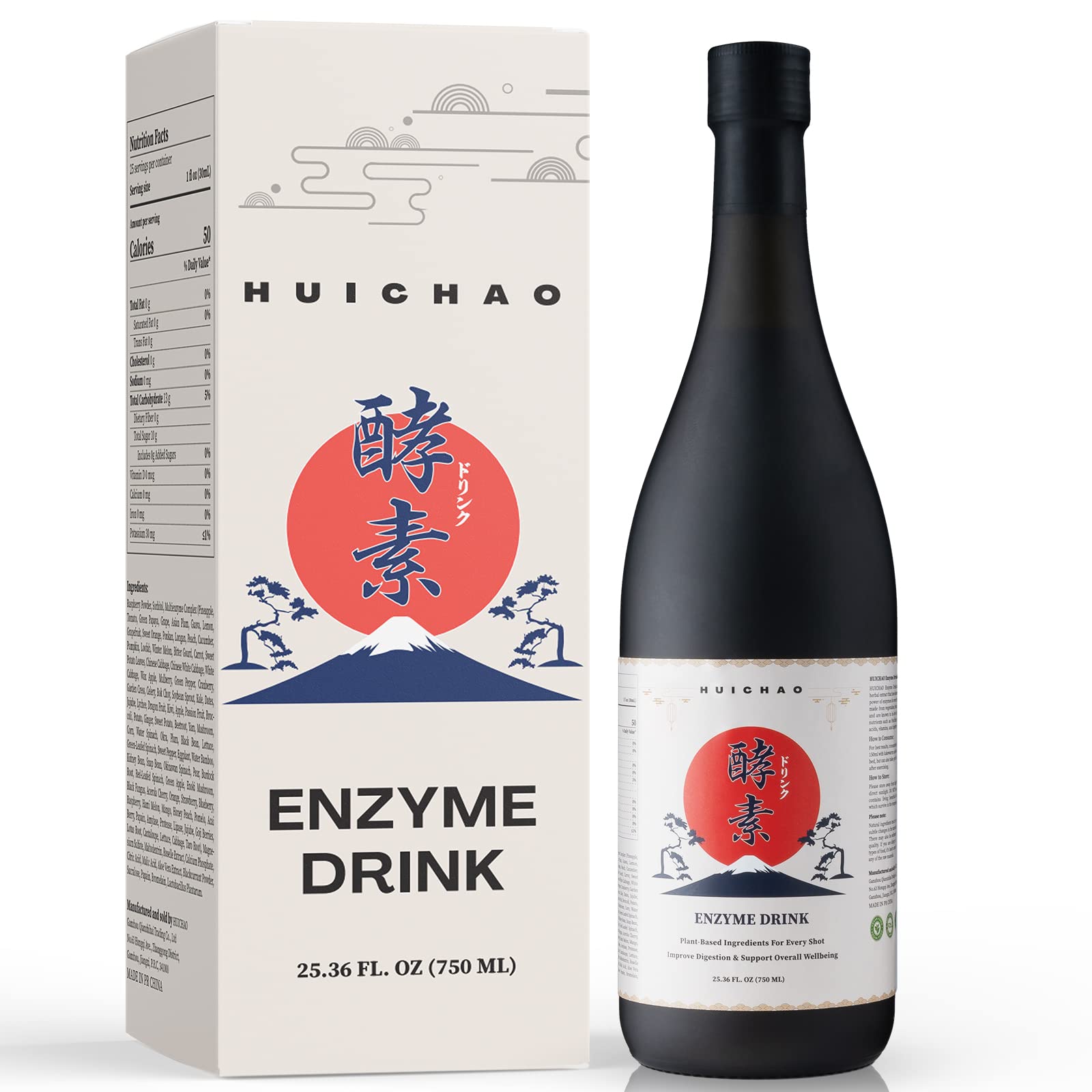 Japan Digestive Enzyme Drink, Enzyme Syrup with Probiotics, Prebiotic, Vegetables & Fruits, Natural Fermentation Extract for Digestion, Detox, Bloating & Constipation Relief (750ml)