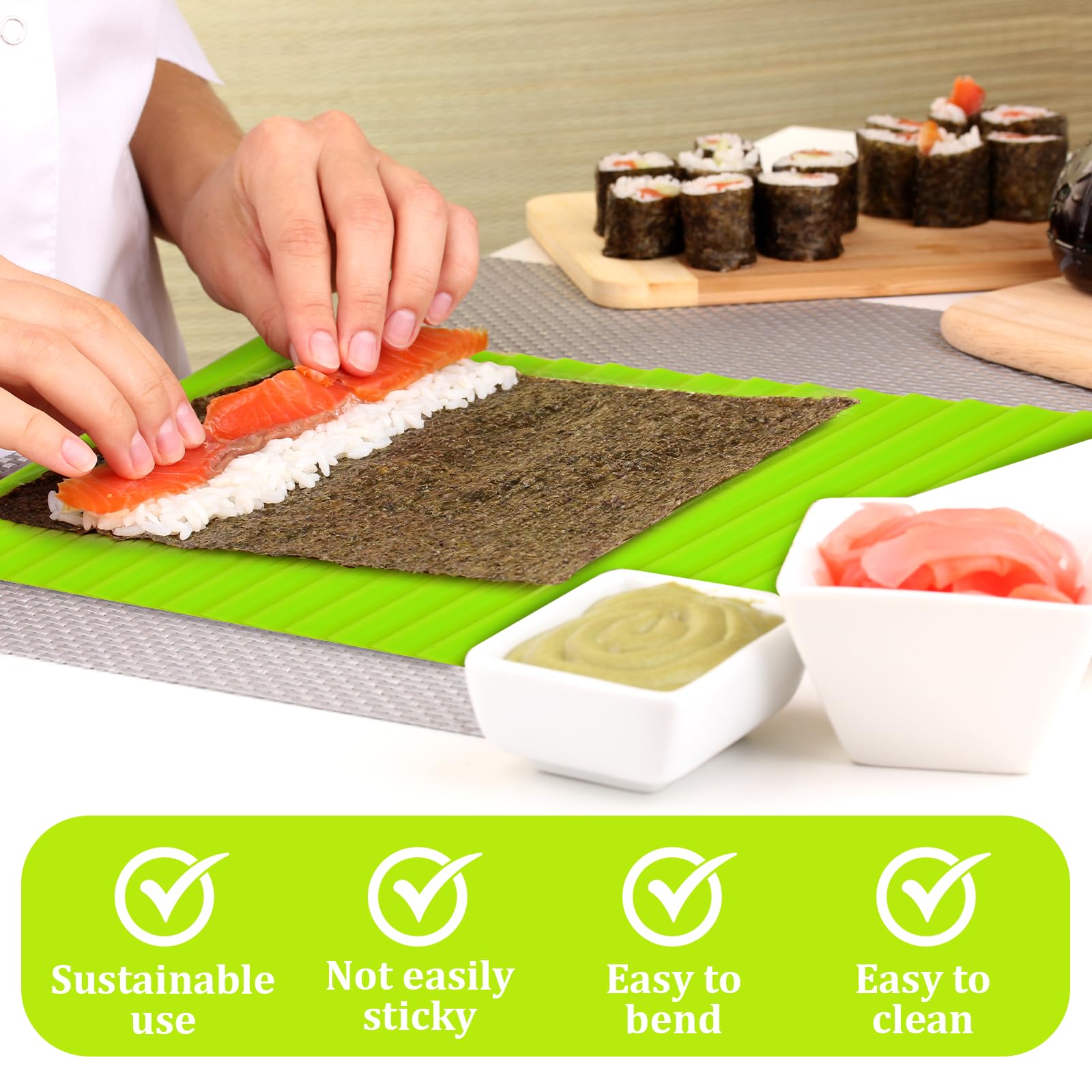 Zestaw do robienia sushi, silikonowa mata do sushi, dla początkujących, sushi, dla dzieci, nieprzywierająca, wielokrotnego użytku, mata do sushi, 20 x 18 cm