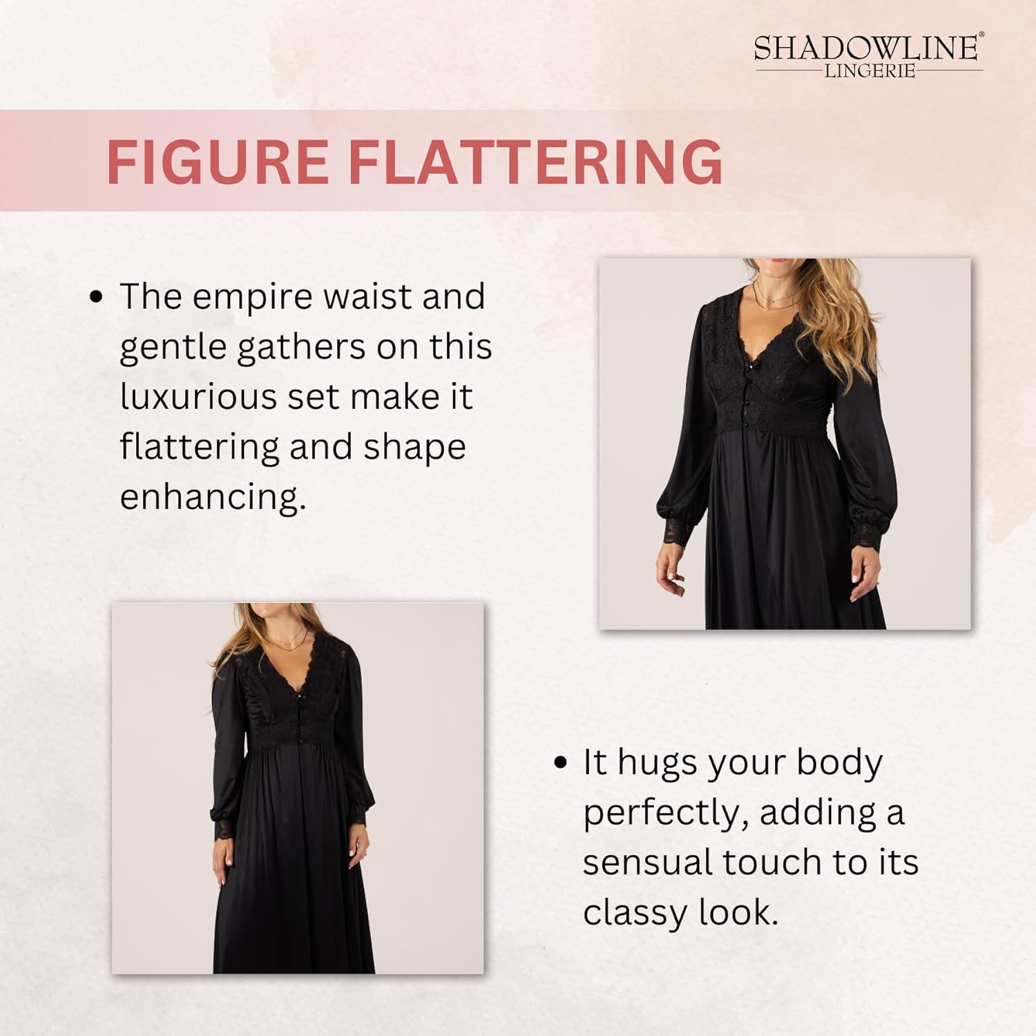 SHADOWLINE Women's Long Flowy Figure Flattering Button Down Robe- Silky Floral Stretch Lace Bodice Lingerie Elegant Sleepwear - Image 5