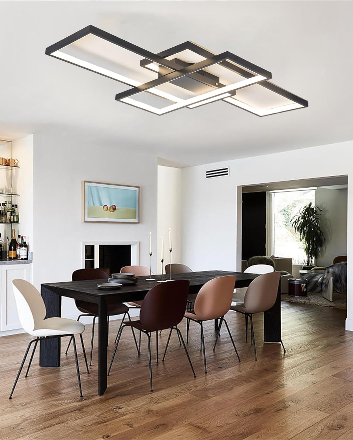 Moderne LED Deckenleuchte Dimmbar LED Deckenlampe Wohnzimmer, 2700k-7000k Wohnzimmerlampe mit Fernbedienung, Geometrisch Multifunktional Deckenbeleuchtung schwarz für Wohnzimmer, schwarz,L80cm