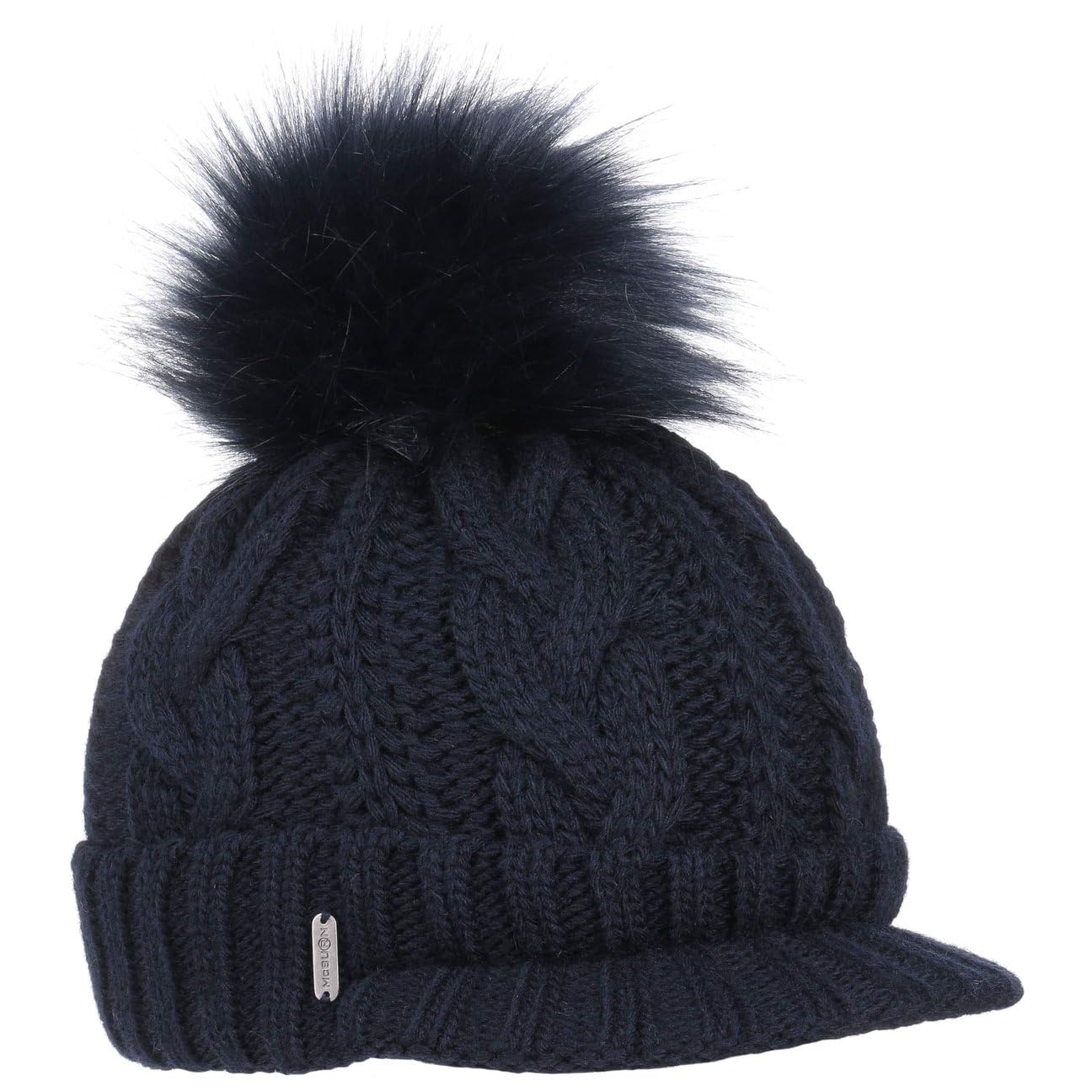 Gorro Cable Knit Britta Mujer - Made in Italy de Invierno Punto con pompón Visera, Forro, Forro otoño/Invierno