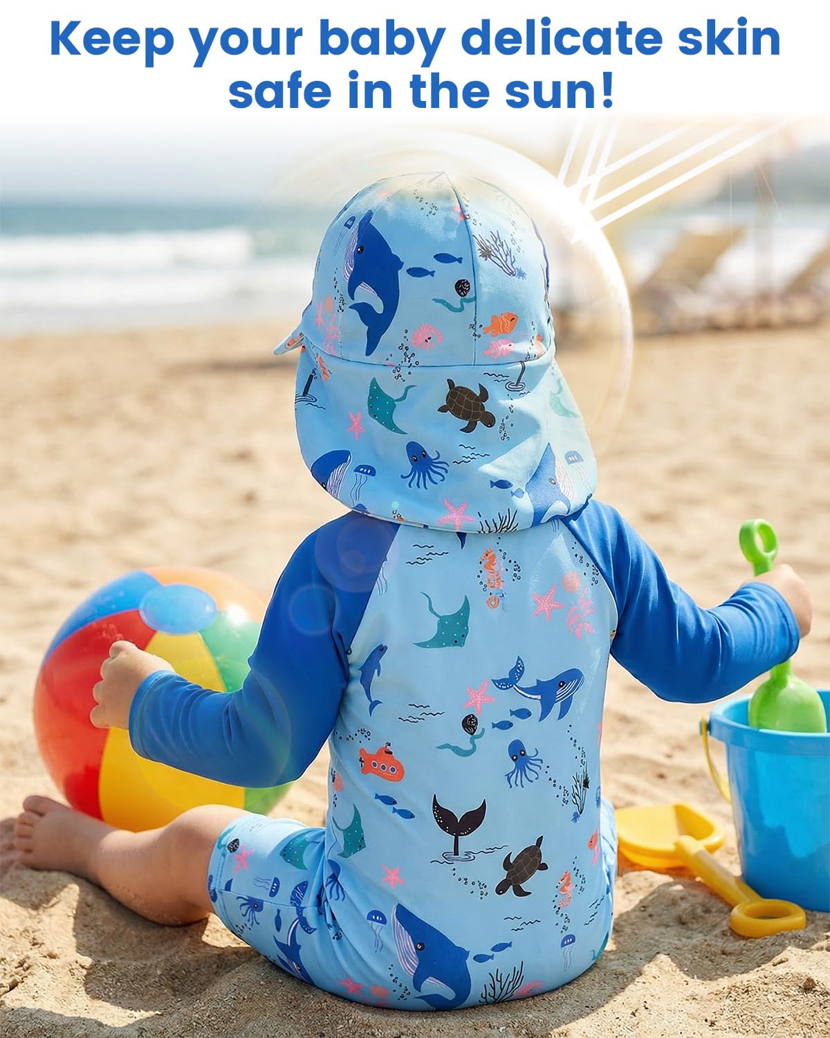 JiAmy Maillot de bain une pièce pour bébé garçon avec chapeau de soleil, manches longues, fermeture éclair, protection solaire, maillot de bain une pièce