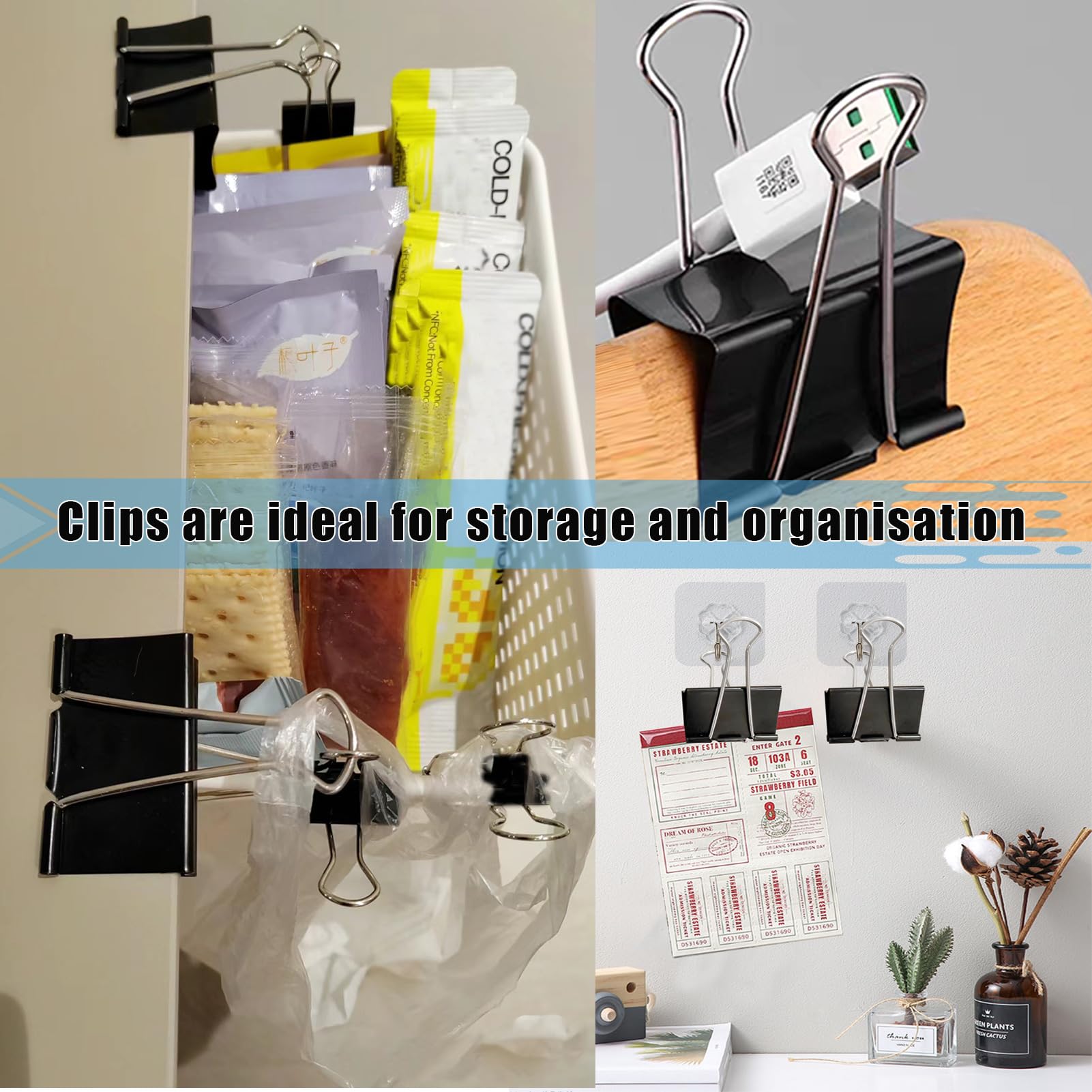 Extra große Binder-Clips, 6,1 cm (2,4 Zoll), Upgrade große Bindeklammern, Jumbo-Büroklammern, robuste große Klemmen für Büro- und Heimbedarf, schwarz, 48 Stück | Robuste große Klemmen für Büro- und Heimbedarf, schwarz
