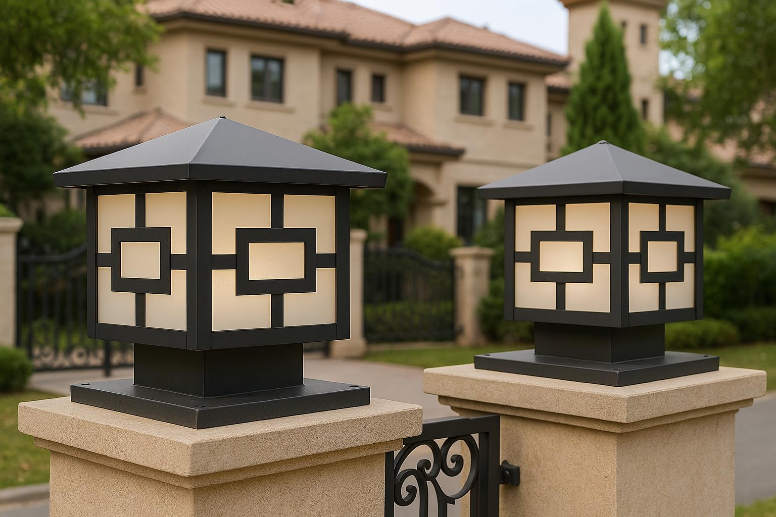 Weldecor Modern Outdoor Gate Pillar Lamp for Home Entrance Waterproof LED Garden Light Decorative Main Gate Post Lantern for Villa, Bungalow, Resort & Outdoor Lighting Black metal Set of 2 Pc (Style2)-image-33