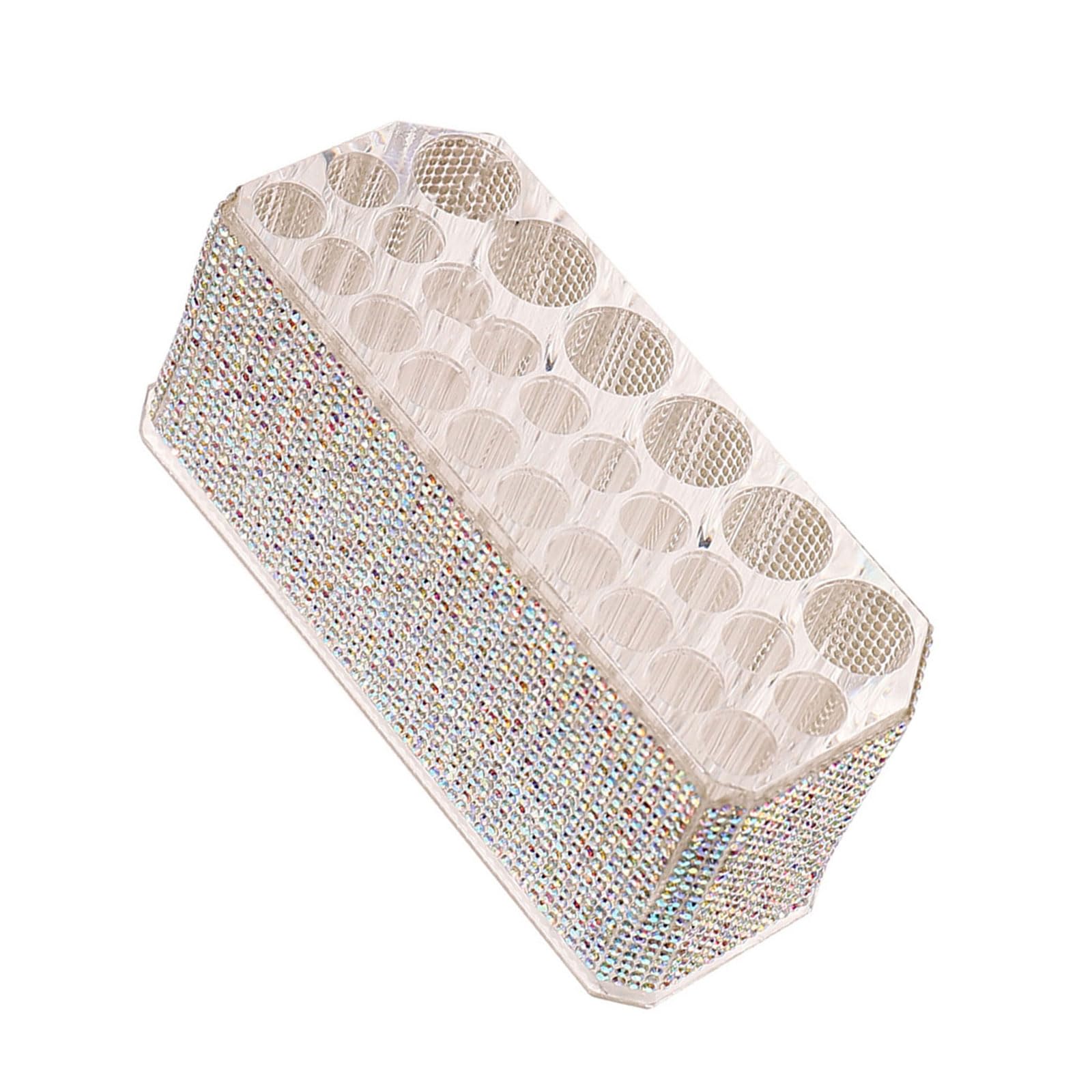 yanwuwa Rhinestones Acrylic Pen Cup 26 Hole Cosmetic Tool Organiser Space Saving Makeup Brush Stand for Eyebrow Pencil Eyeliners Rhinestones Desk Organiser