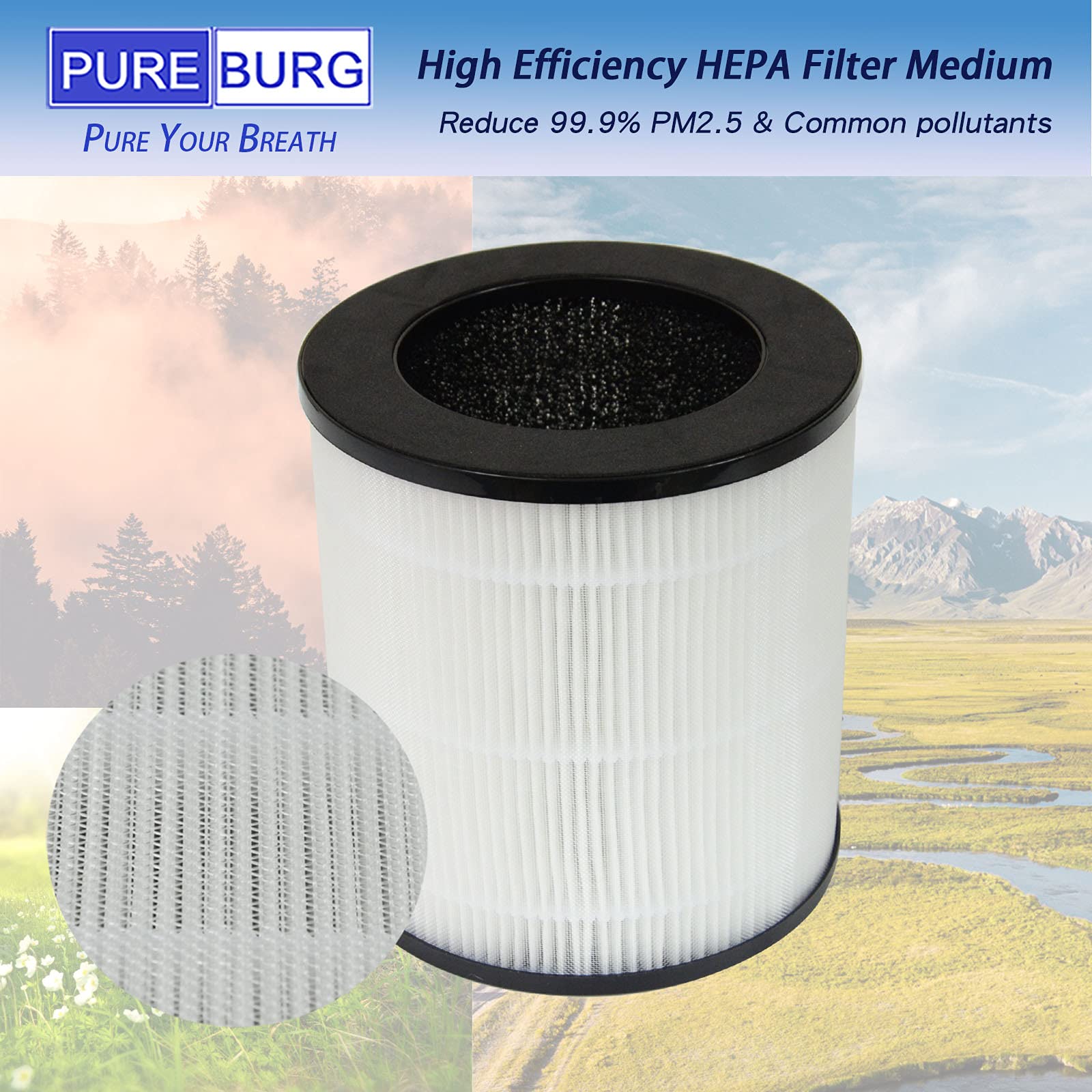 Produktbild von PUREBURG Filter 2er-Pack – Kompatibel Mit Midea MP 3.360 (kj350g-s1), H13 HEPA & Aktivkohle