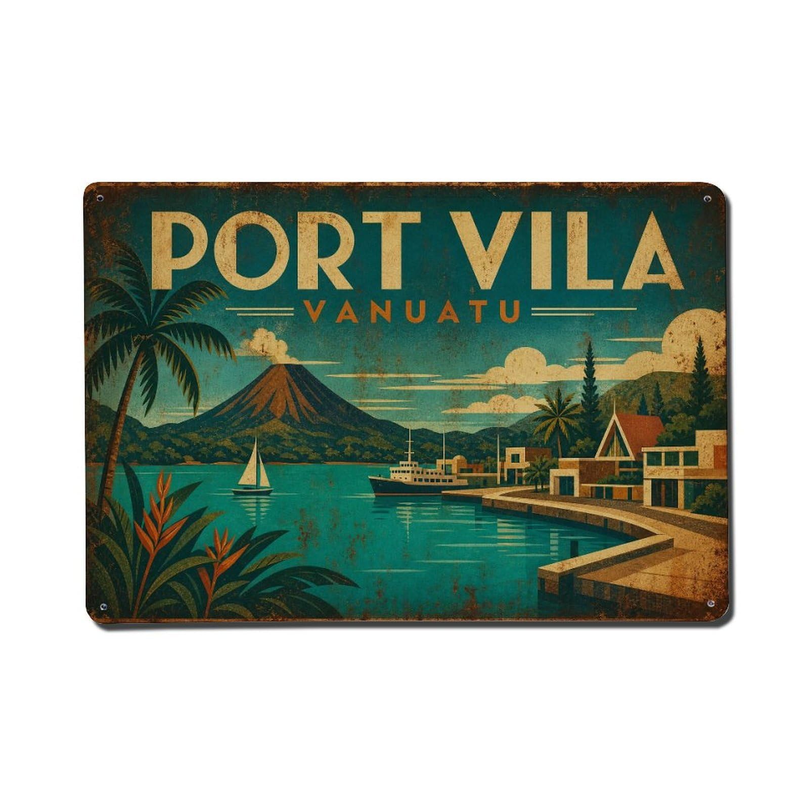 Metal Tin Sign Travel Vintage Vanuatu Port Vila