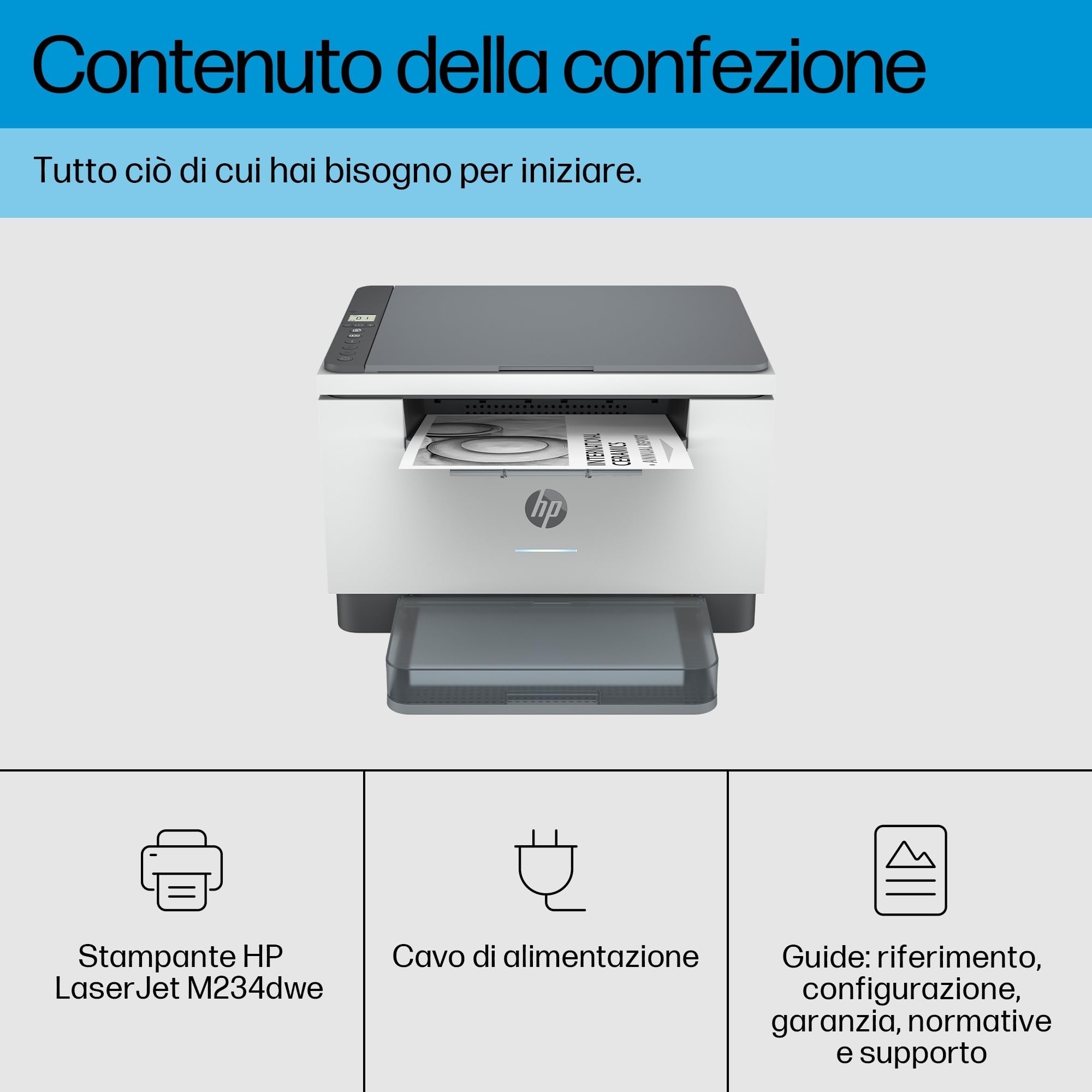 HP LaserJet M234dwe 6GW99E, Stampante Multifunzione A4, Stampa Fronte e Retro Automatica in b/n, 29 ppm, USB, Wi-Fi, Ethernet, Smart, No Fax, No ADF, Schermo LCD a icone, Grigia