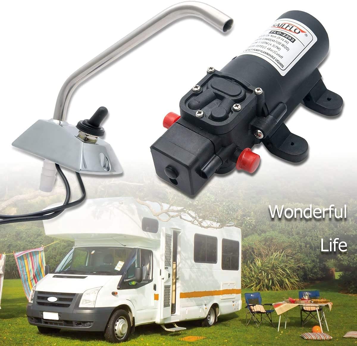 Pompe à eau 12 V 72W auto-amorçante galère pompes électriques haute pression robinet de rotation/robinet Avec tuyau 2M pour bateau RV/caravane camping-car