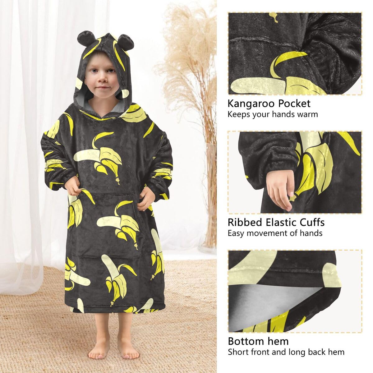 Kolorowe banany dziecięcy koc do noszenia bluza z kapturem oversize bluza koc sweter lato dla chłopców i dziewcząt w wieku 3-14 lat