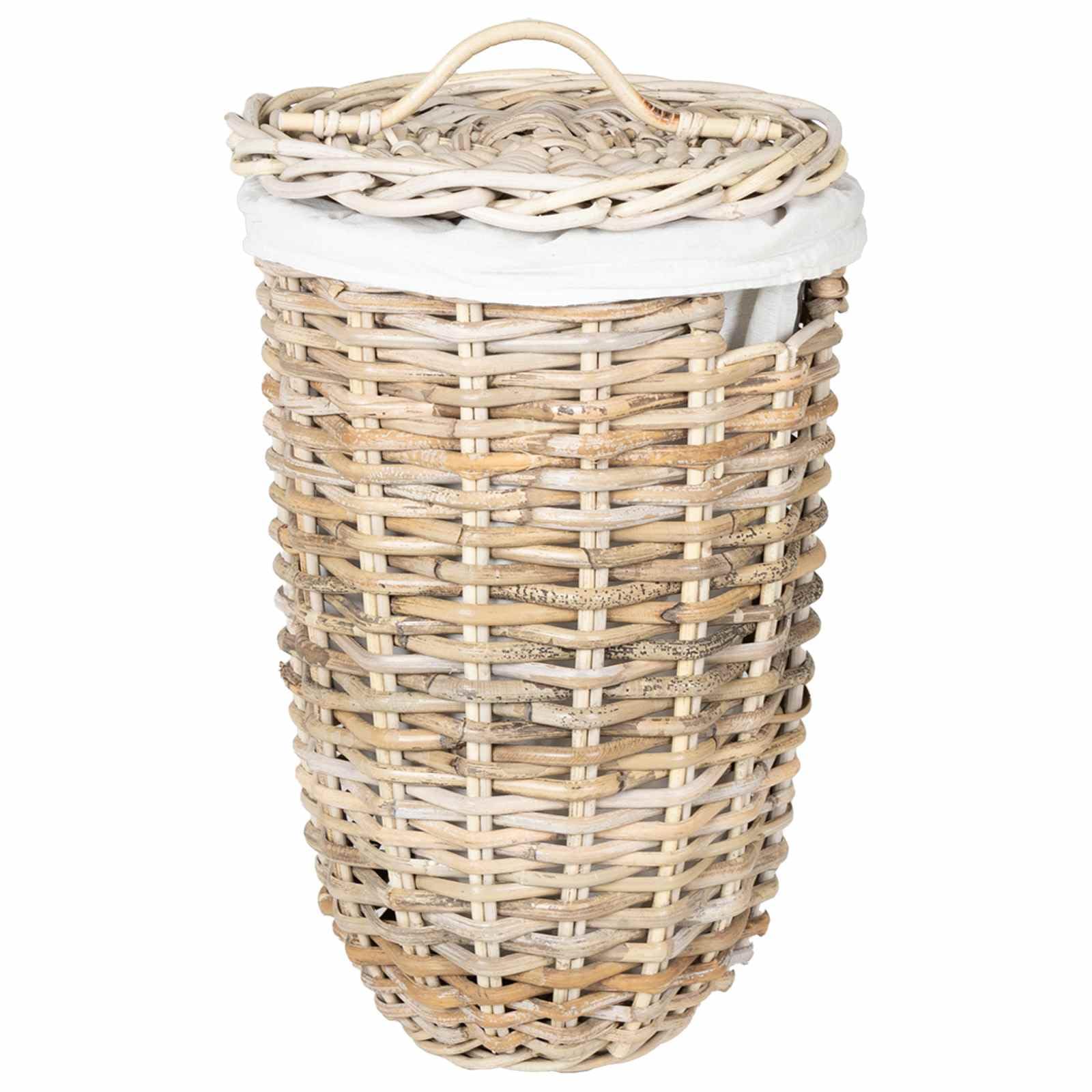 Wäschekorb Mit Deckel 2 Stück Kubu Rattan Grau | Zylindrisch, 42x60 cm und 30x45 cm, Innenfutter aus Belacu-Stoff, für Schlafzimmer und Wohnzimmer