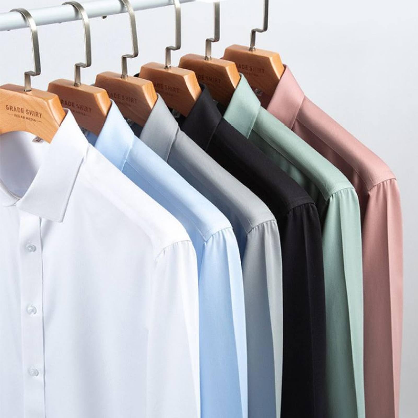 Herren-Baumwoll-Langarmhemd, Klassische, Solide, Schmale Passform, Bügelfreie Hemden, Herren-Business-Hemden, Atmungsaktive Cardigan-Oberteile Für Party, Hochzeit, Smoking-Hemden, Bohnenpast