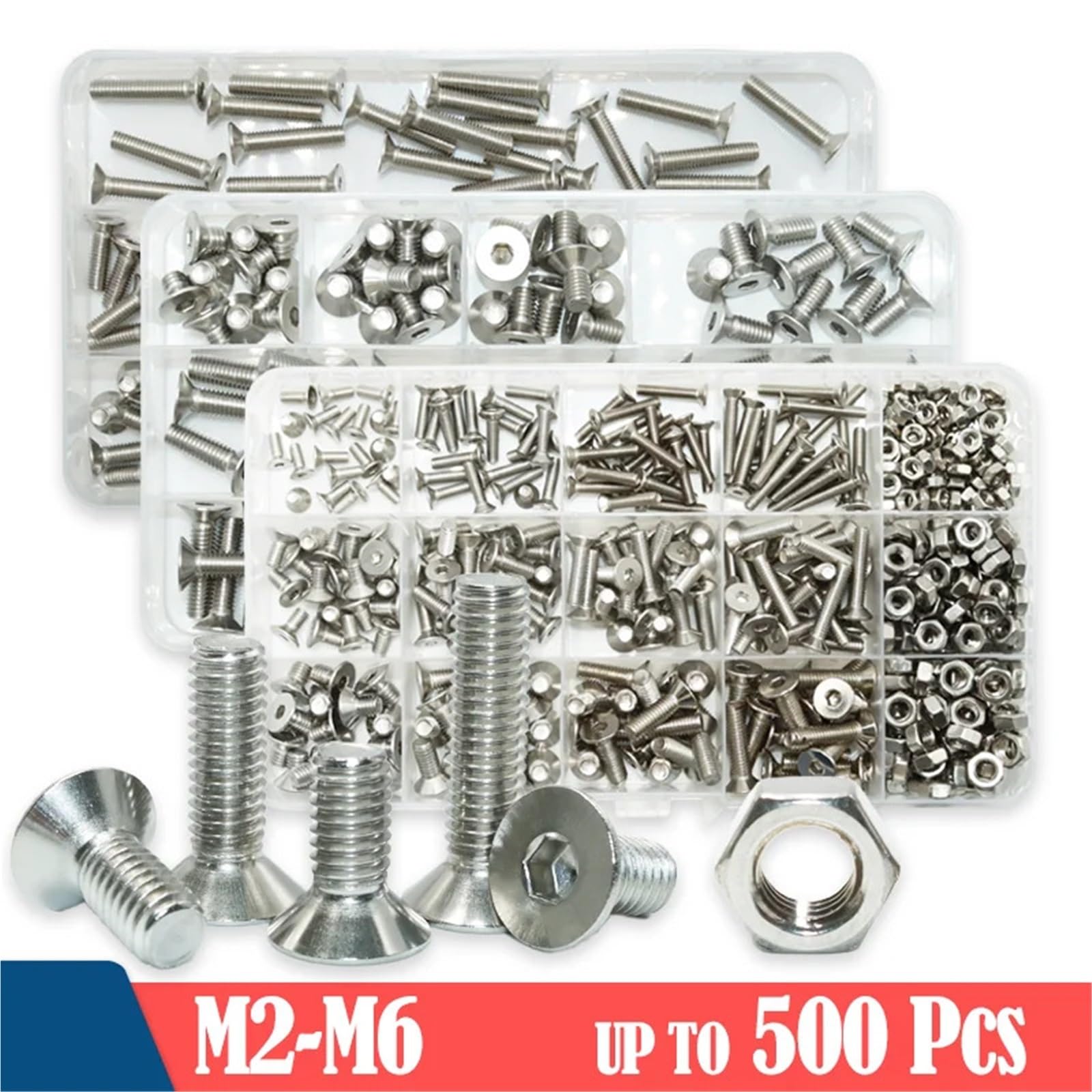 Kit de tornillos cabeza plana avellanada hexagonal M2 .5 M3 M4 M5 M6 tuerca perno Allen máquina DIN7991 acero inoxidable 304 para Electrónica(M5 Hex Socket)