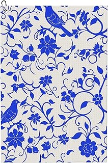 Vintage Blue Bird and Flower Golf Towel Portable Microfiber Fabric with Carabiner Clip 16x24In