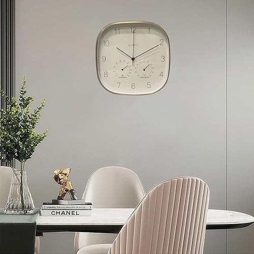 Miniatura 4 de ANDSTAR Reloj de pared silencioso de 12 pulgadas con temperatura y humedad, funciona con pilas, relojes de pared decorativos para sala de estar,
