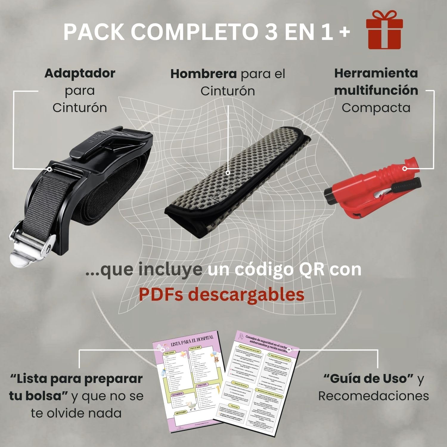 Adaptador de Cinturón Embarazada Coche Homologado | Accesorio Seguro con Hebilla Metálica | Incluye Hombrera Acolchada + Herramienta Multifunción + QR con Guías | Regalo Ideal para Premamás — view 3