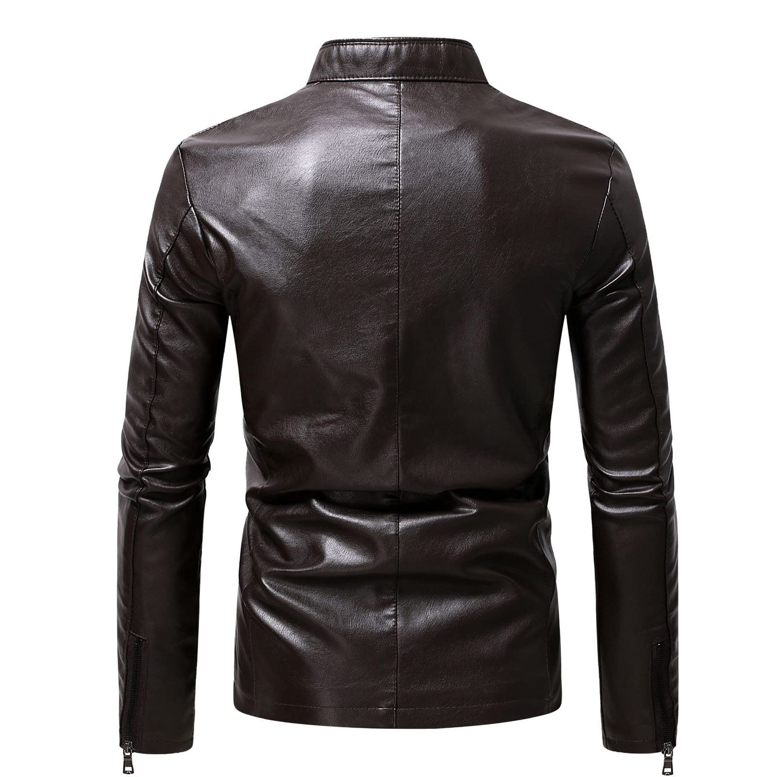 Blazer Giacca da uomo con colletto alto e maniche lunghe monopetto tuta autunno inverno abito da lavoro formale vita ritirata tunica camicetta per uomo M 5XL, Caffè in pelle, M