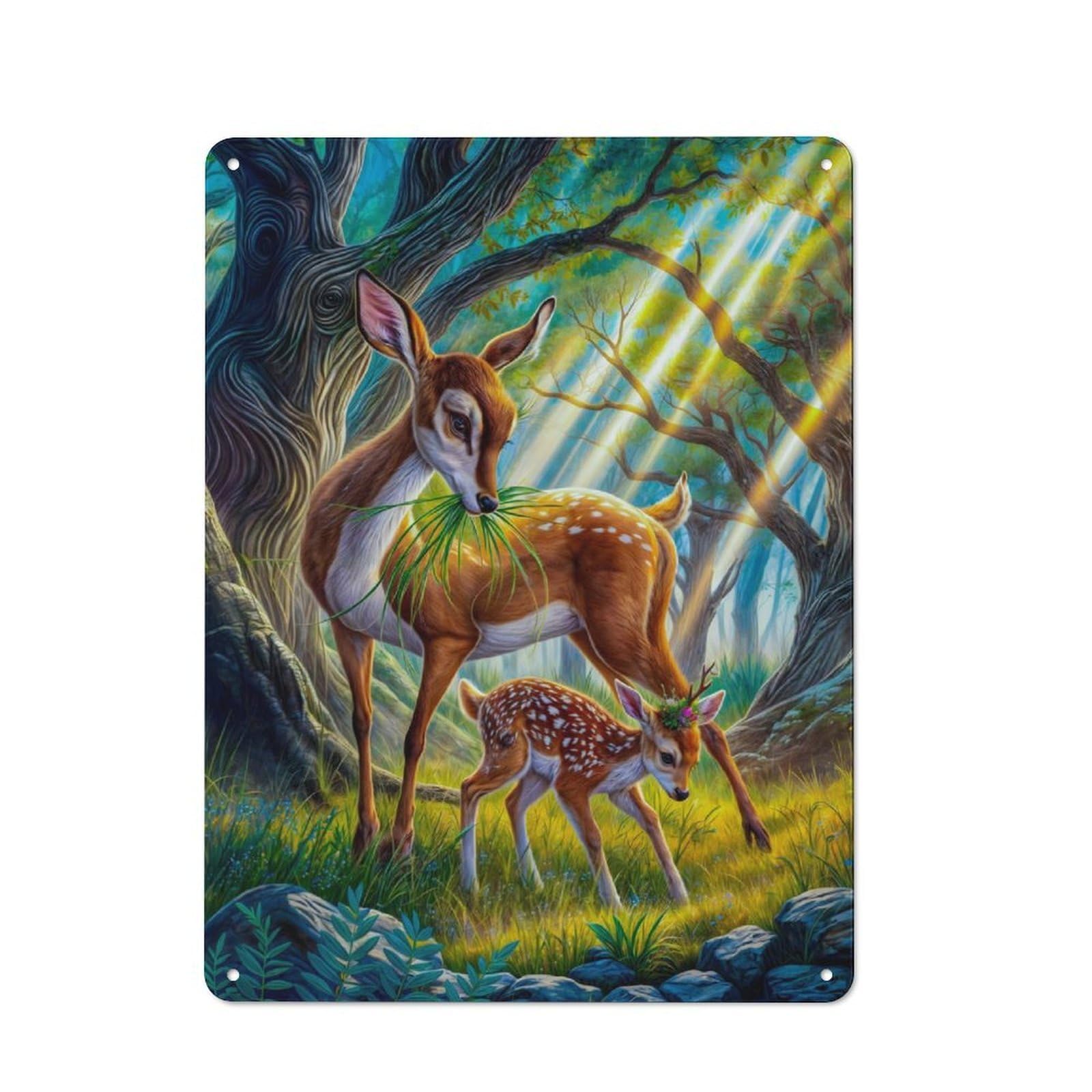 Junmoney Enchanted Forest Deer Fawn Retro Tin Sign 40X30cm For Garden Room Or Summerhouse, A Housewarming Gift For Garden Room Decor Fans