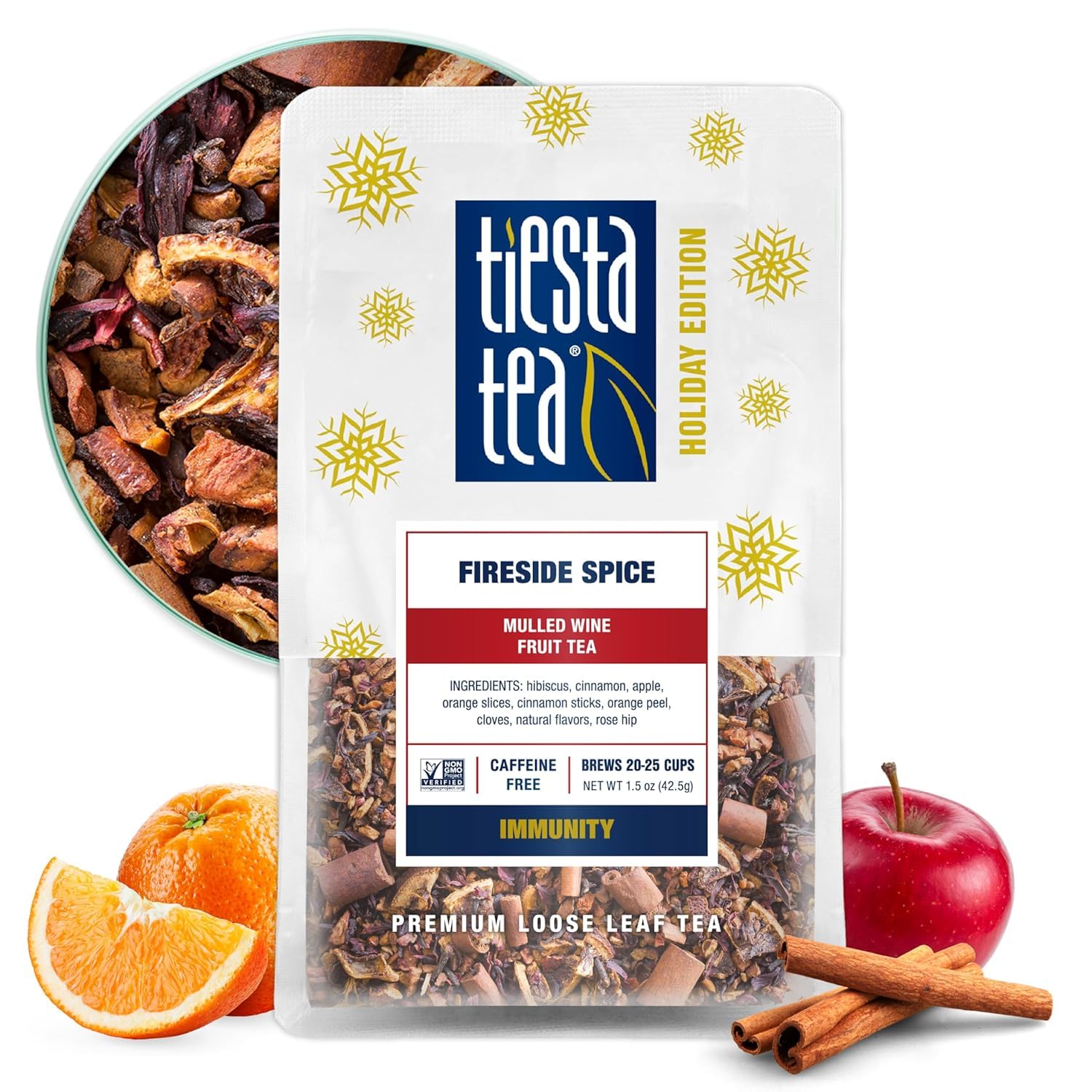 Tiesta Tea - Fireside Spice, Mulled Wine Herbal tea, Loose Leaf, Up to 25 Cups, Make Hot or Iced, Non-Caffeinated, 1.5 Ounce Resealable Pouch