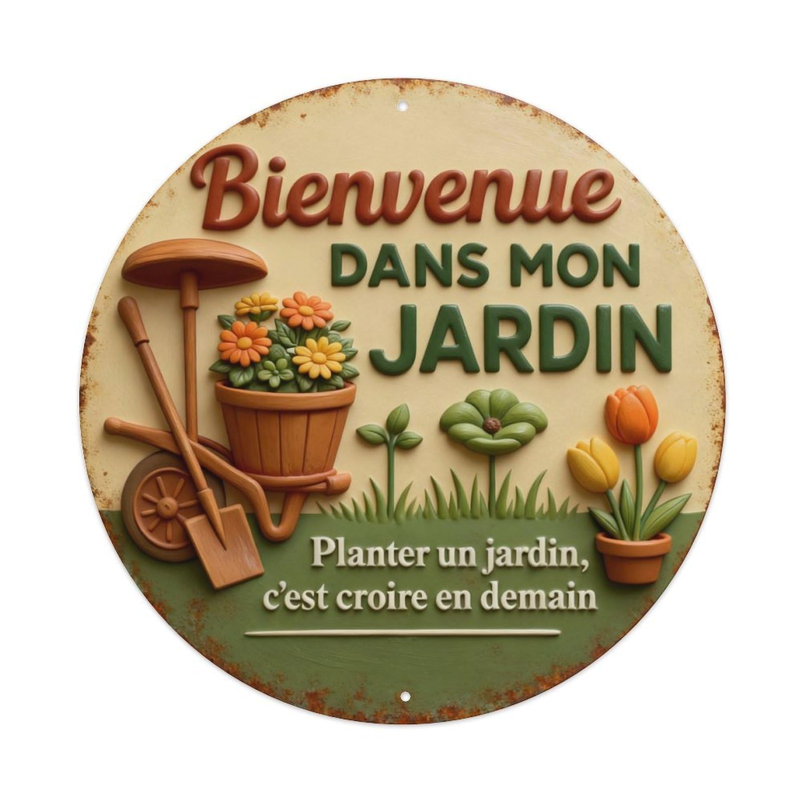 Zlatcbu Vintage French Garden Welcome Sign Metal Tin Sign Retro Wall Art Poster, Decor For Home Living Room Bar Cafe Garage, 8X8 Inch