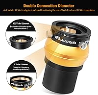 Vista 5 de Astromania Lente Barlow mejorada de 2.5 x 2 pulgadas, película verde de banda ancha de 4 elementos con recubrimiento múltiple, accesorio