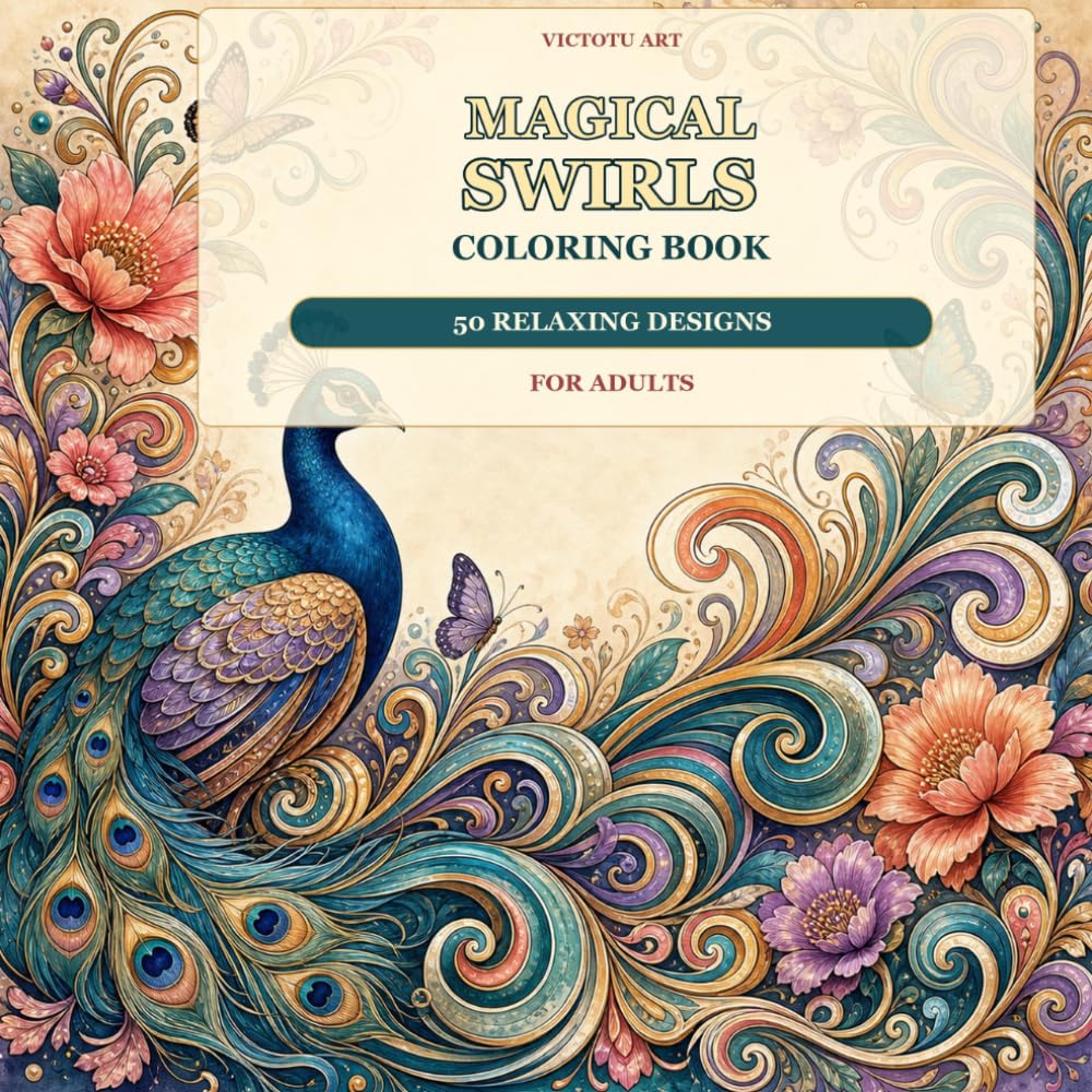 Magical Swirls Coloring Book: 50 Beautiful Swirl Patterns with Flowers, Animals, and Relaxing Designs for Adults: Easy and Fun Flowing Patterns, ... for Stress Relief and Creative Relaxation
