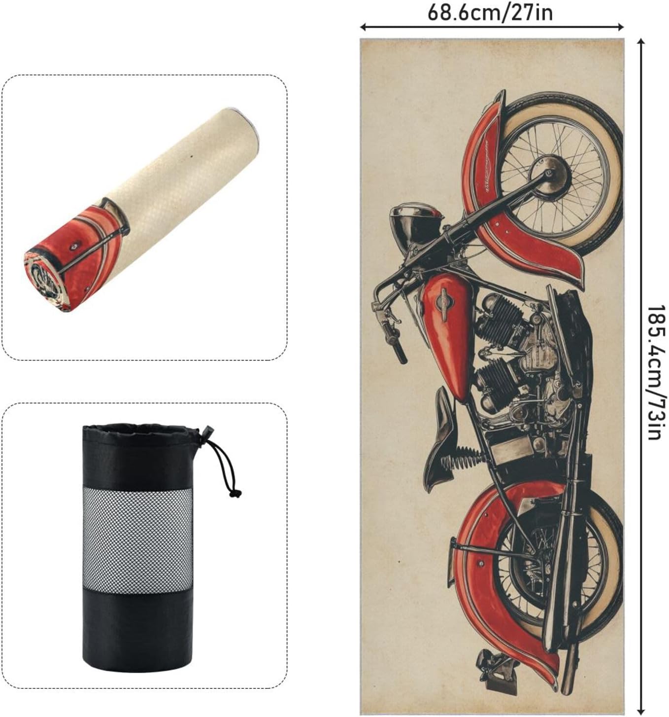 Motor Vintage Hot Yoga Towel – Stylish, Non-Slip, Grip Dot, Super Absorbent, 27" x 73" - Yoga Mat Towels for Exercise, Fitness