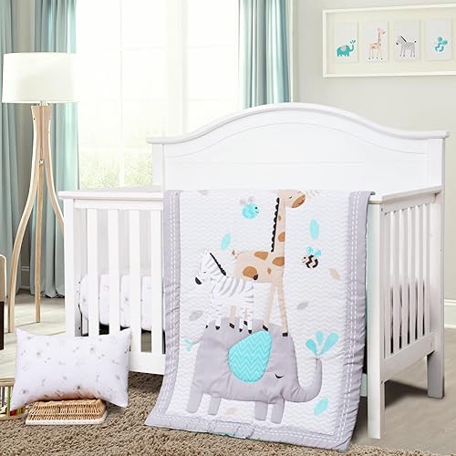 Miniatura 16 de JISEN Juego de ropa de cama de 3 piezas para cuna, colcha para cuna, funda de almohada de microfibra suave, estampado de dinosaurio, para bebés,