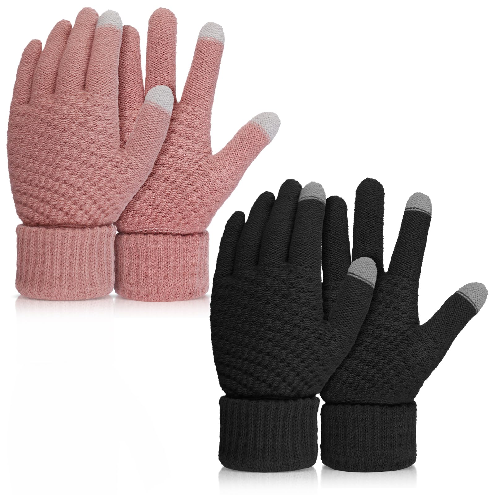 2 Pairs Women's Winter Warm Touchscreen Gloves, Thermal Knit Soft ...