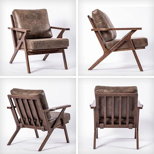 Miniatura 7 de UNICOO - Silla de mediados de siglo, sillón tapizado retro, con marco de madera y cojines extraíbles, silla grande de ocio para sala de