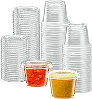 Vista 15 de 2 oz – 100 juegos de tazas de plástico sumergibles negras con tapas, pequeños recipientes para control de porciones, chupitos de gelatina
