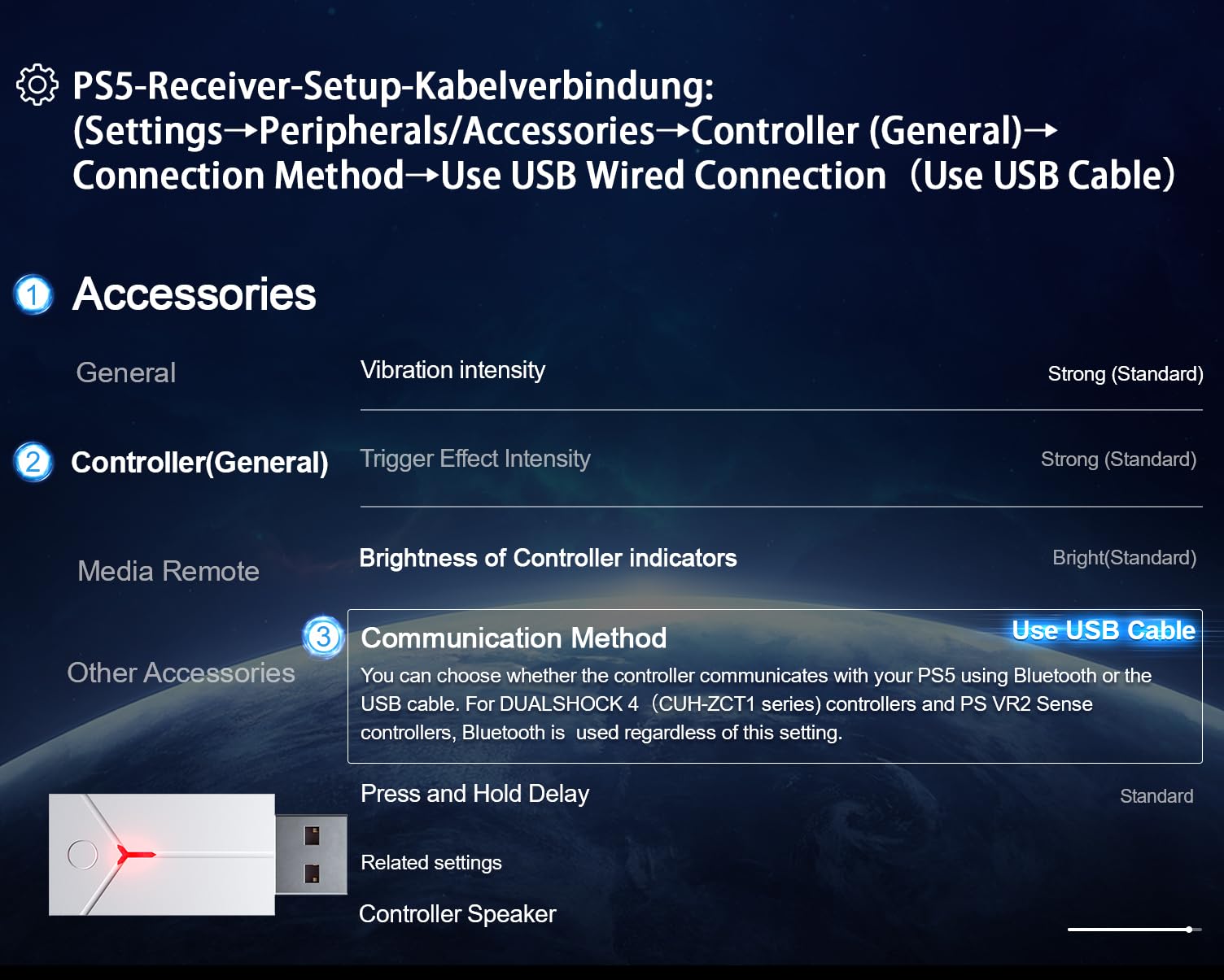 Bonacell RGB Kabelloser Controller für PS5/PS4/PC with 2.4GHz USB Receiver Adapter kompatibel mit PS5-Spielen, Dual-Motor-Vibration/6-Achsen-Sensor/Turbo/3,5-mm-Audiobuchse/Touchpad