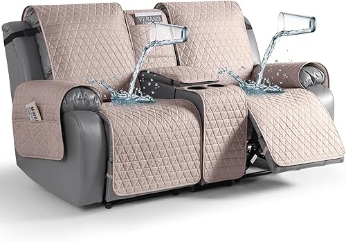 Miniatura 13 de TAOCOCO - Funda para sofá reclinable de dos plazas 100% impermeable con consola, funda para sofá reclinable lavable y antideslizante para 2 Gris
