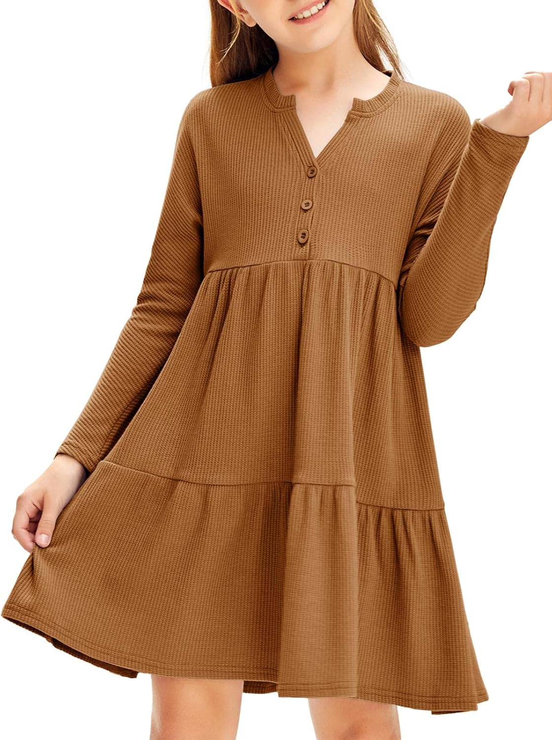 Nulibenna Girls Long Sleeve Waffle Knit Midi Dress Kuwait Ubuy