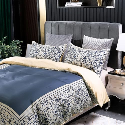 Miniatura 2 de Juego de funda de edredón bohemio tamaño King, juego de funda de edredón de damasco retro de 3 piezas, estilo lujoso, estampado de cachemira de