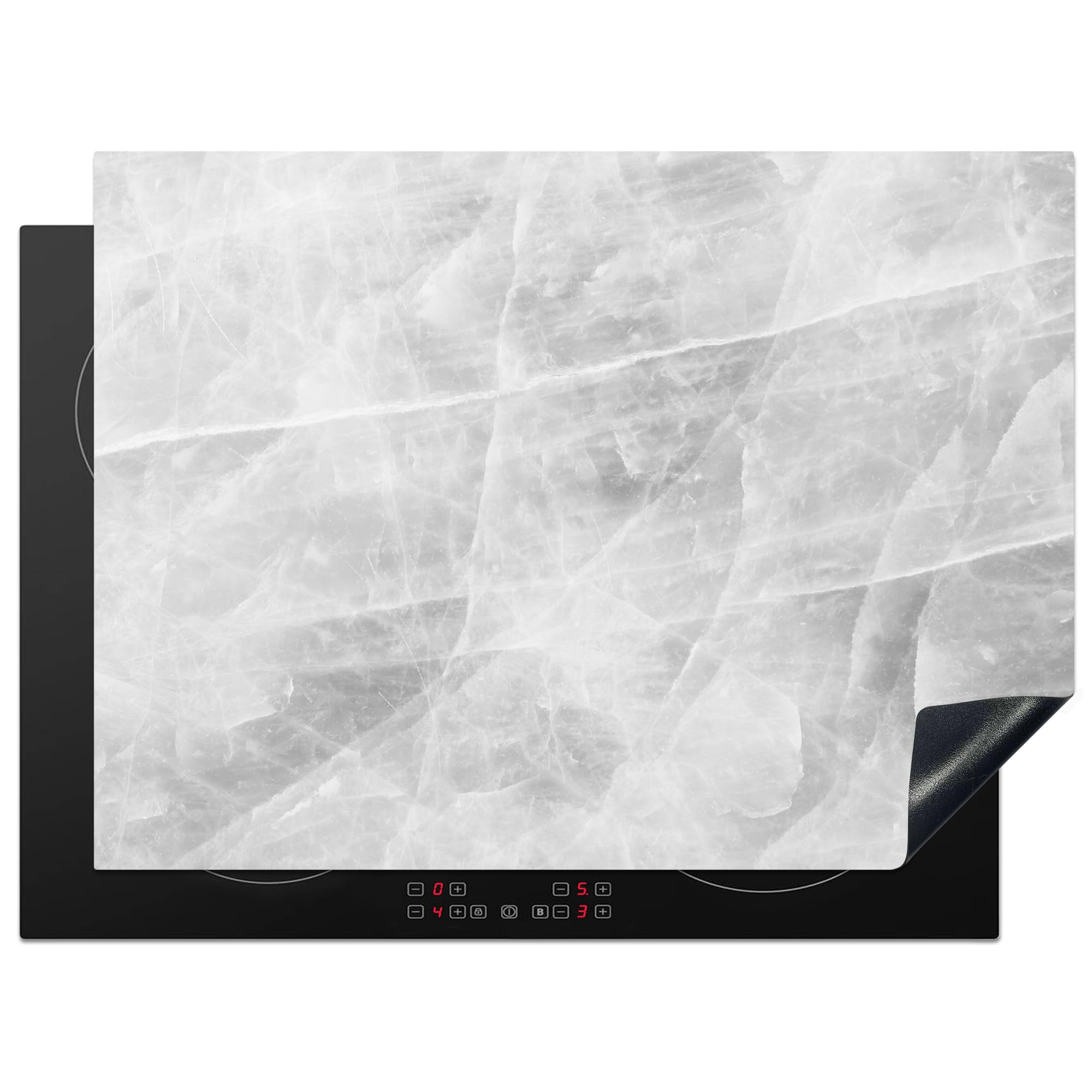 KitchenYeah© Induction Hob Protector Mat 20.5"x27.6" / 70x52 cm Stove Cap Top Cover Kitchen Cooker Covers for Electric Hobs Vinyl Marble - Stone - White - Luxury - Marble Look