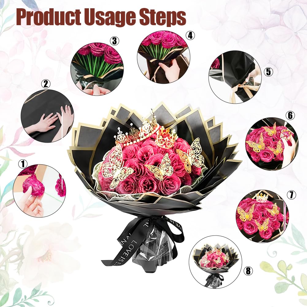 RANJIMA Rosas Artificiales con Purpurina Regalo Original para el Día de la Madre, 24 Piezas Ramo de Flores Artificiales DIY con Corona, Regalos Mujers,Regalo Novia,Cumpleaños,Compromiso, Aniversario