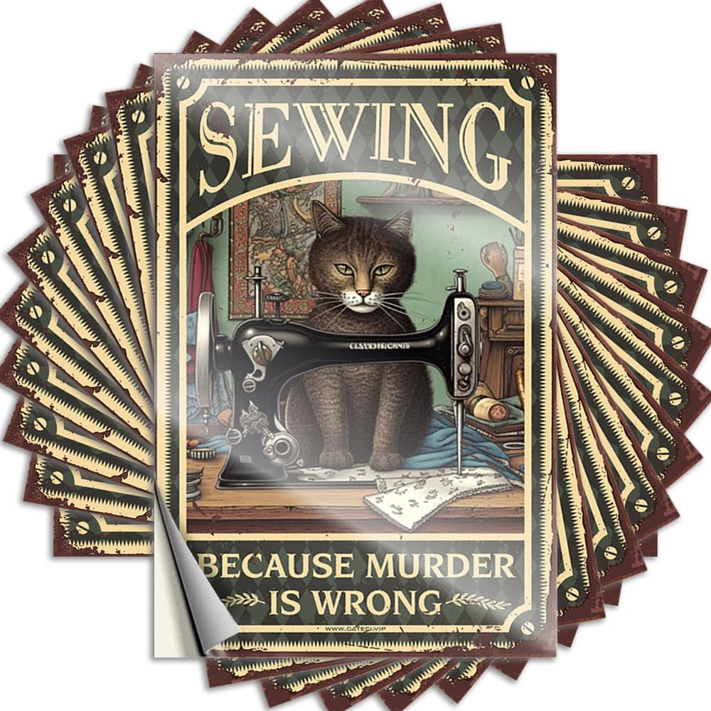 Stickers Cozy Pool Decor Window Cat Kitty Sewing Because Murderis Wrong - No Residue Decals for Girls(6X9CM)
