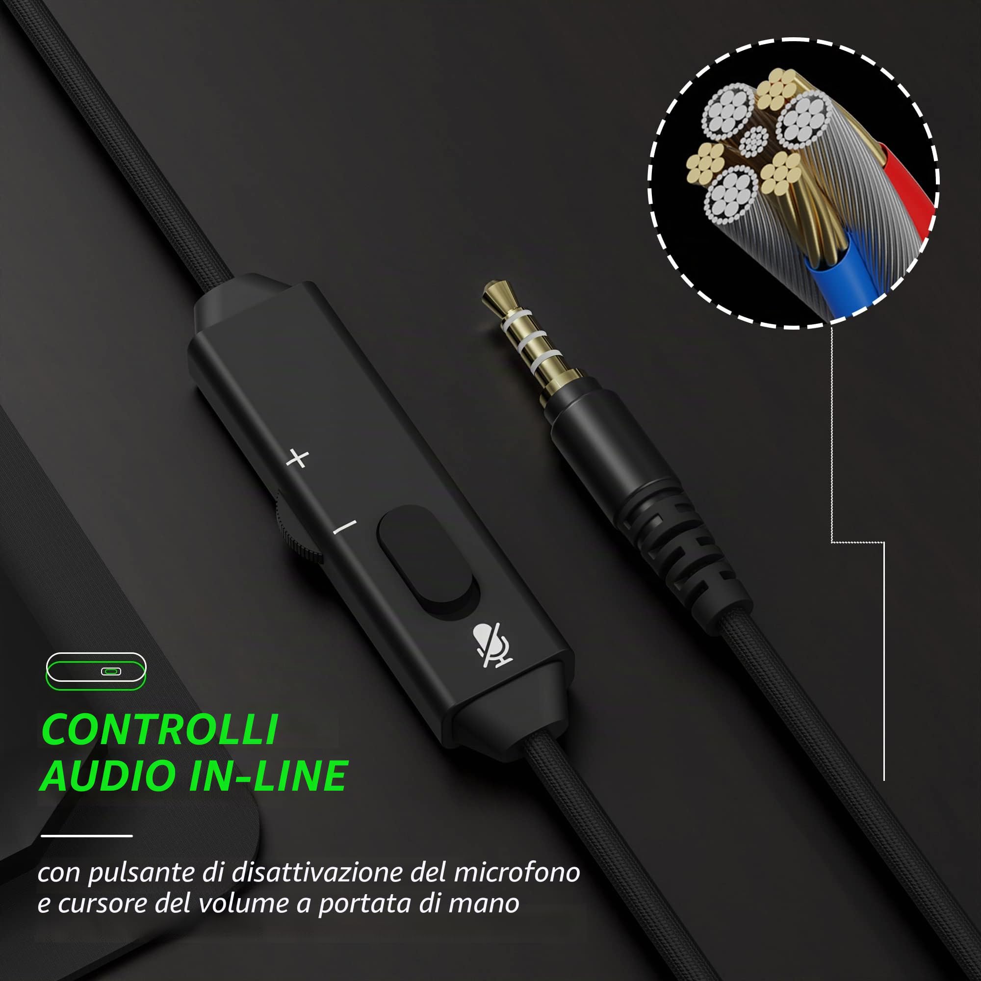 BINNUNE BG02 Cuffie Gaming per PS5, PS4, PC, Xbox, Nintendo Switch, Microfono, Audio Stereo, con Cancellazione Del Rumore con Filo - Verde