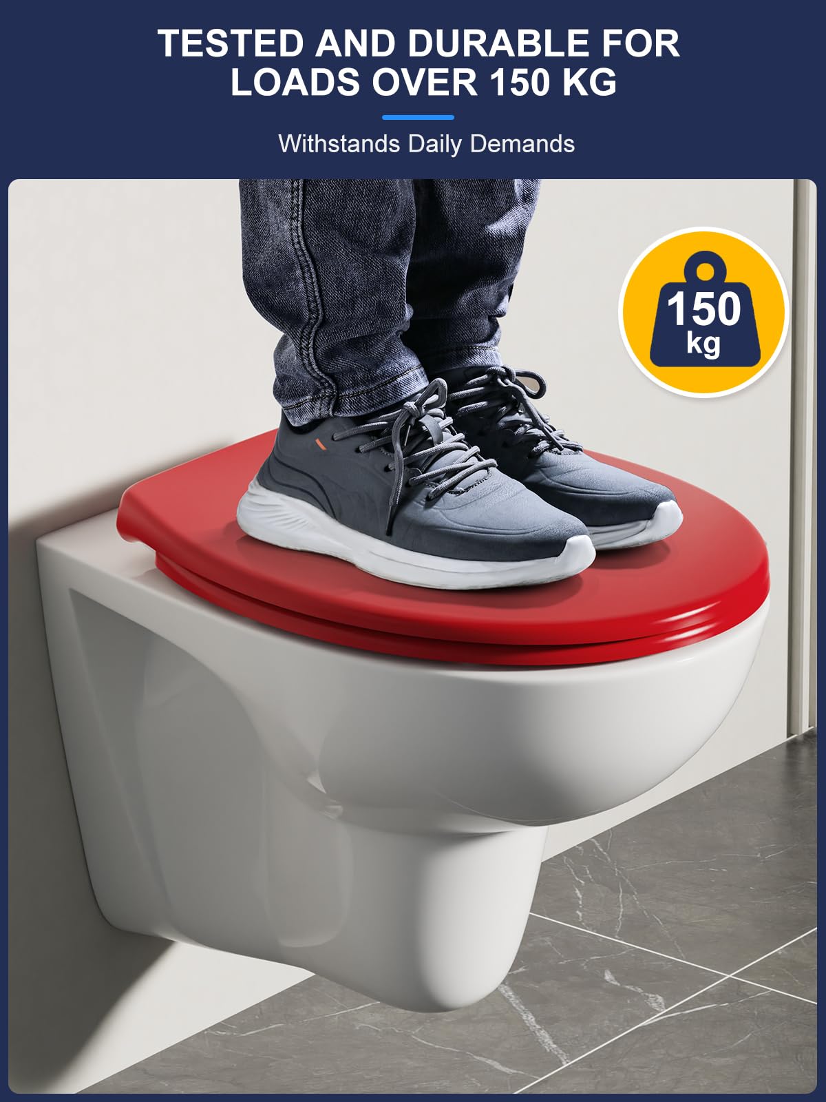 YEAUPE PRO Tapa Wc Forma O Universal, Asiento de Inodoro de Cierre Suave en Forma de O con Liberación Rápida para una Fácil Limpieza, Rojo retro, 44,6 x 37,2 x 5,2 CM