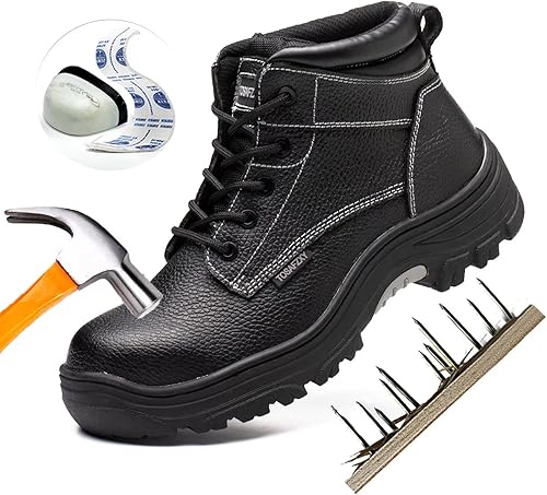Miniatura 2 de TOSAFZXY Botas de trabajo indestructibles de cuero con puntera compuesta, impermeables, zapatos de seguridad para hombres