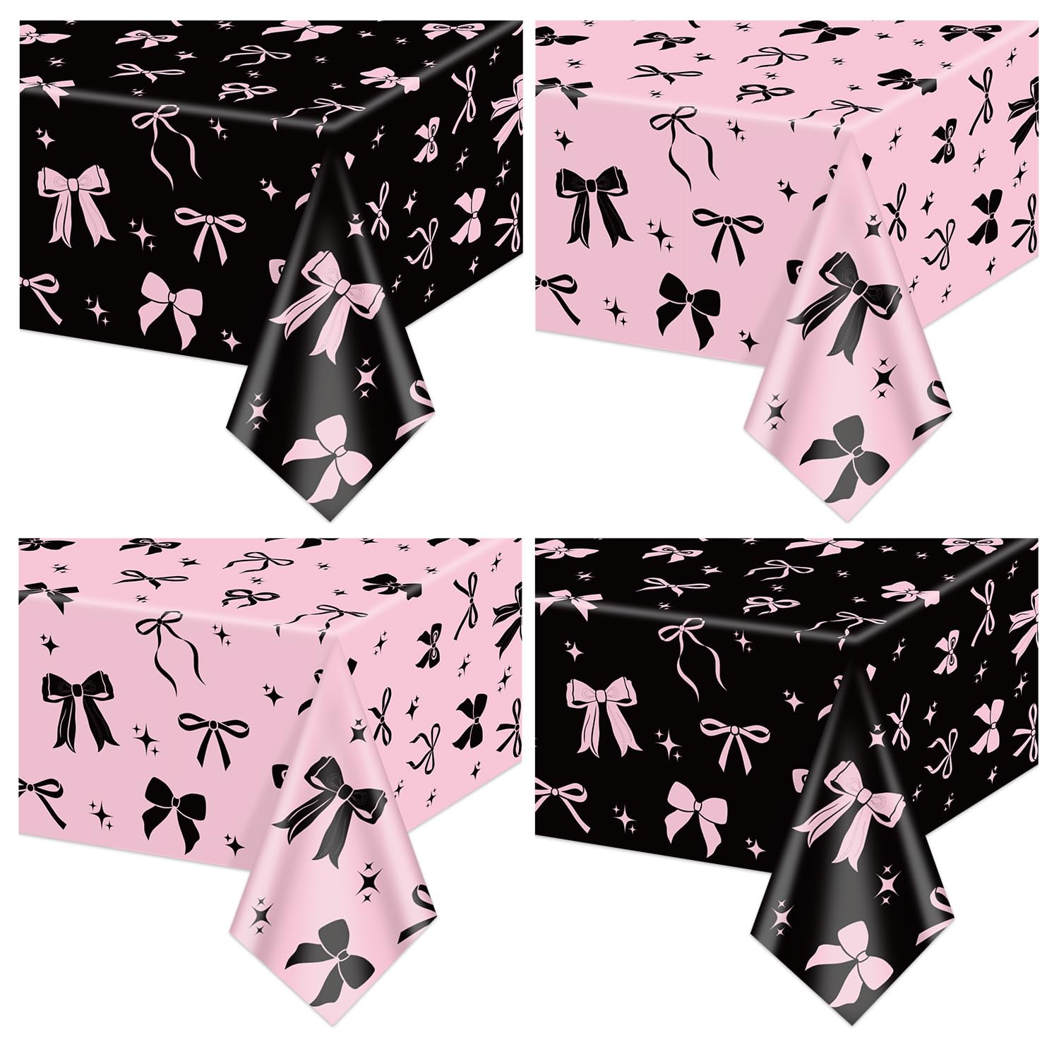 APUXXJUPA 4 Pcs Bow Table Cloths, 130 x 220 cm Pink and Black Birthday Decorations for Coquette Birthday Decorations Baby Shower Bow Party Supplies