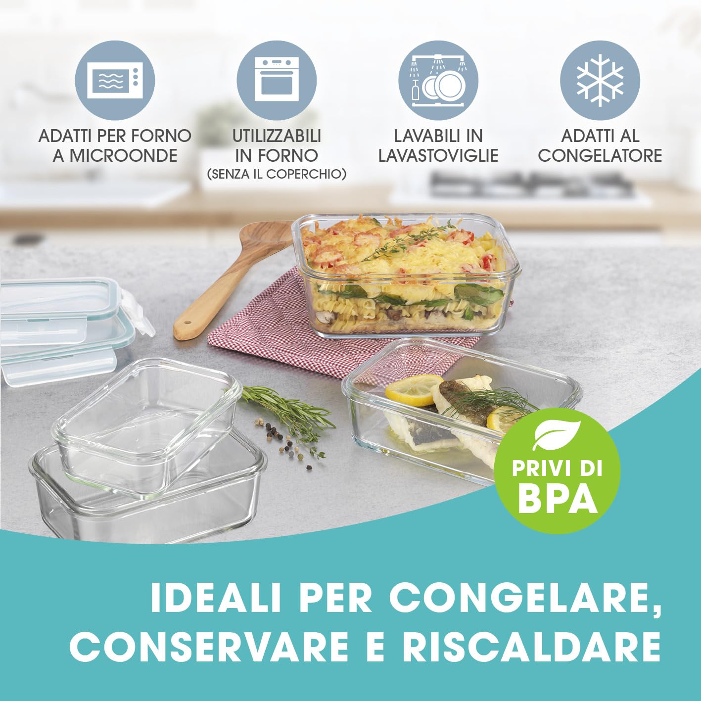 GOURMETmaxx Barattoli di vetro per la conservazione degli alimenti Klick-it Set di 4 | Perfetti per lavastoviglie, microonde, forno e congelatore | Ermetici e a prova di perdite