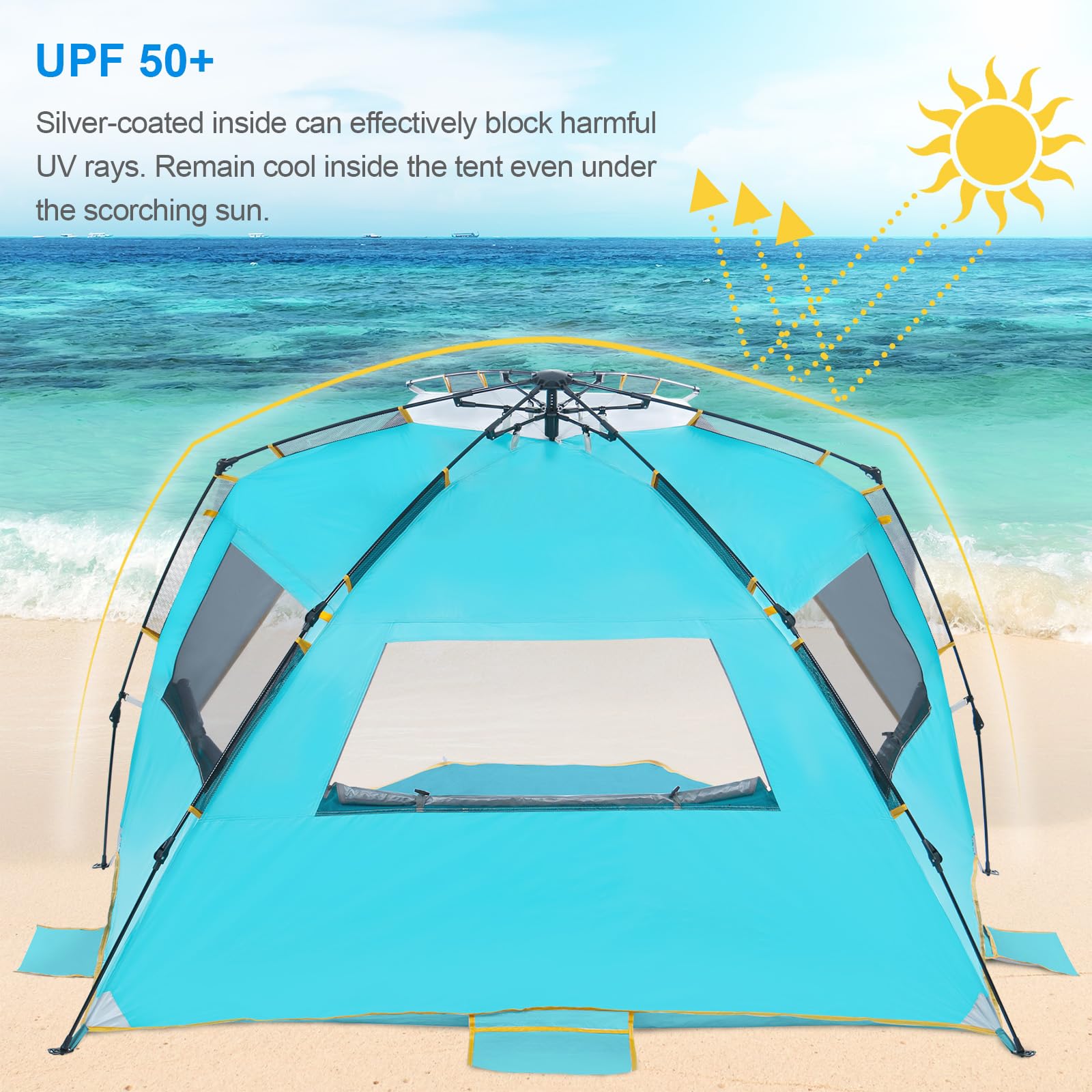 Wolfwise Strandmuschel UV-Schutz 50+ Wasserabweisend 280x145x145cm Blau Camping