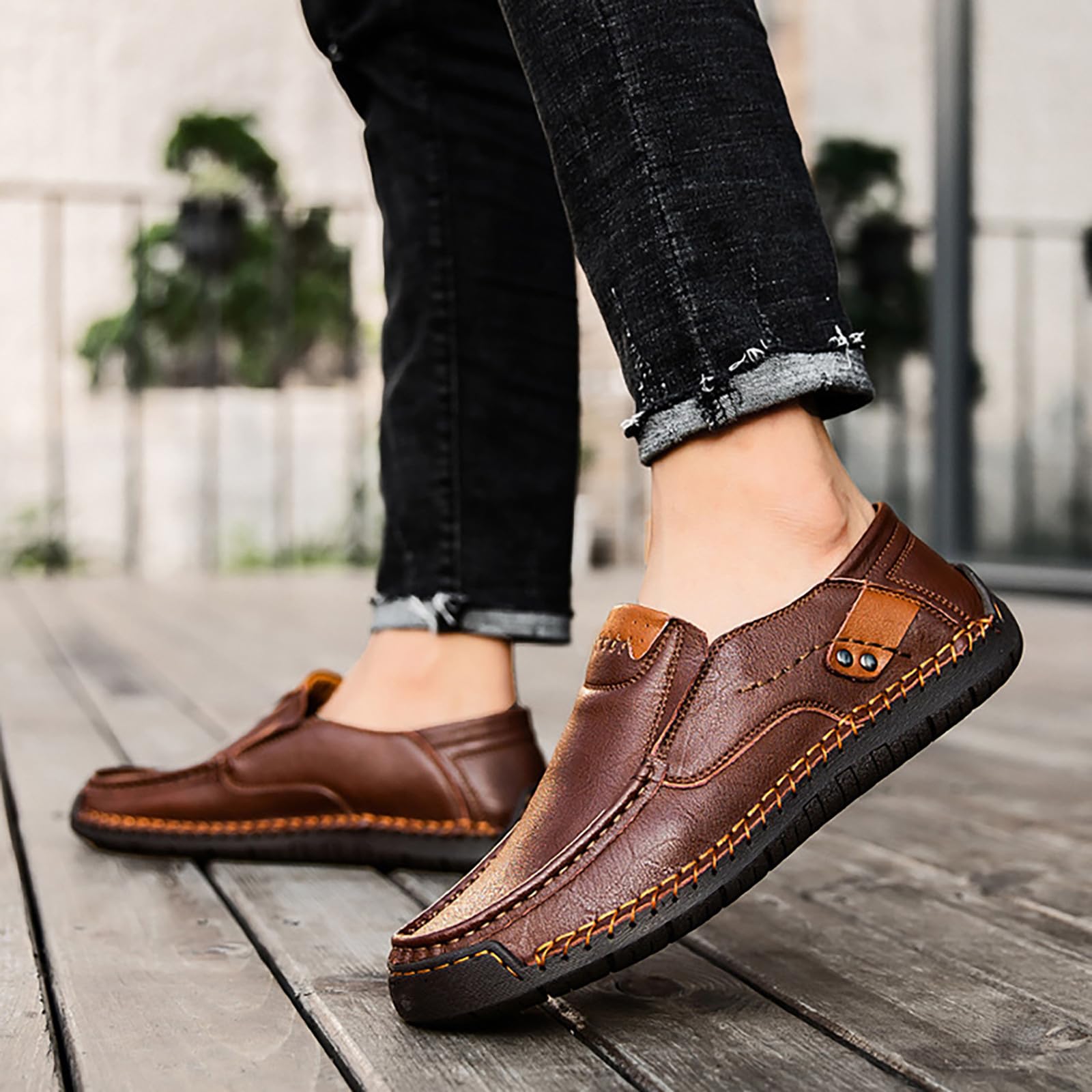 Generisch Mokassins Herren Leder Lederschuhe Herren Handgemacht Sportschuhe Bequem Laofer Flache Sohle Walkingschuhe Ohne Schnürsenkel Fitnessschuhe Einfarbig Halbschuhe Kunstleder Slip On Turnschuhe
