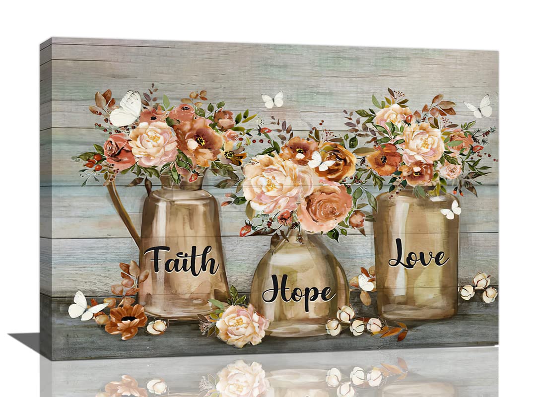 Shuweienphant Farmhouse Bathroom Wall Art Flower Butterfly Floral Pictures Decor Inspirational Quotes Mason Jar Canvas Painting Print Artwork Modern Home Framed for Living room Bedroom 16/inX24/in