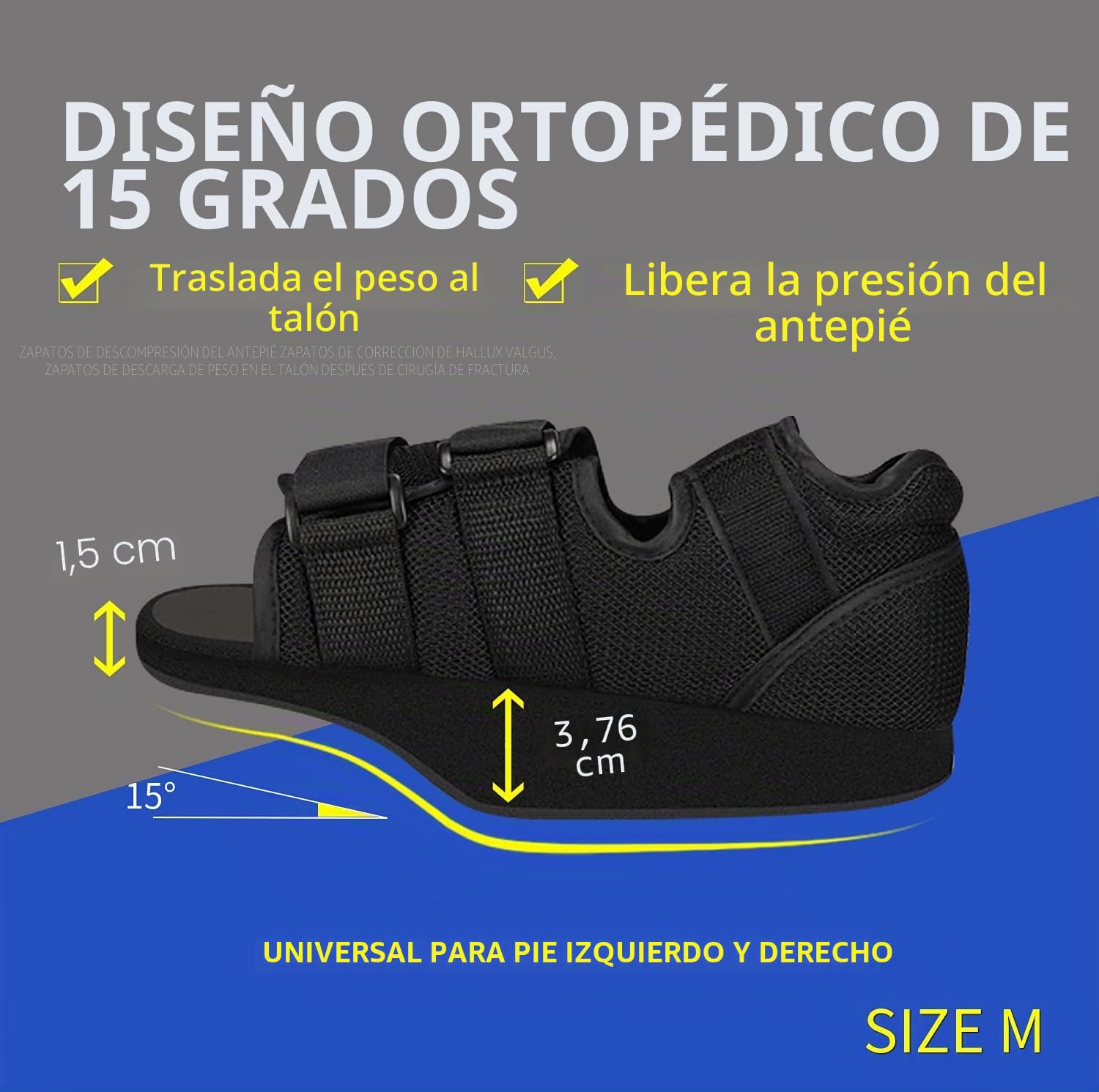 Zapatos postoperatorios para dedo del pie roto Orthowedge Ortopédico médico Pie Brace Antepié Zapato de descarga para cirugía (XL)